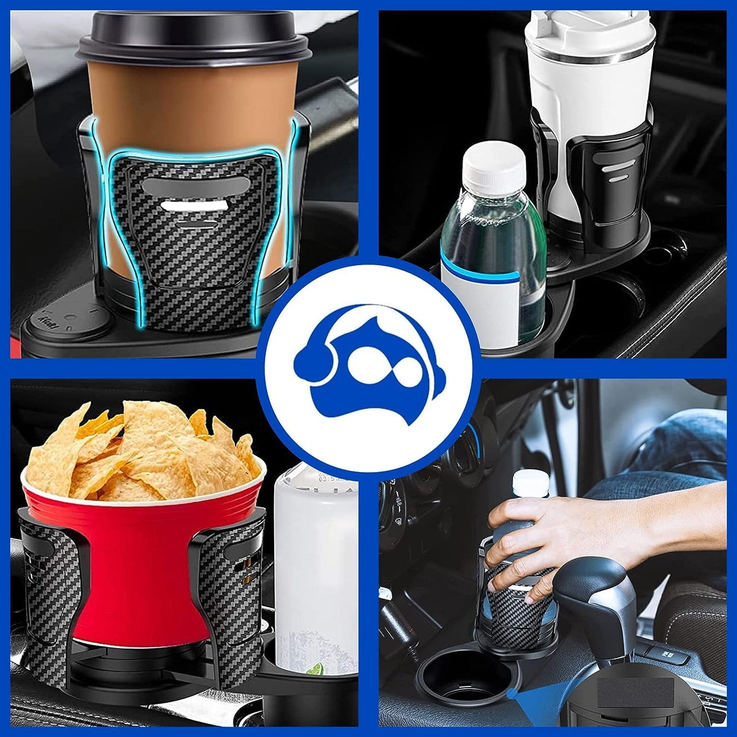 Bluelander Portavasos para Auto, Doble, Ajustable para Bebidas, Multifuncional, Compatibilidad Universal, Organizador de Celular, Gafas, Monedas, Color Negro