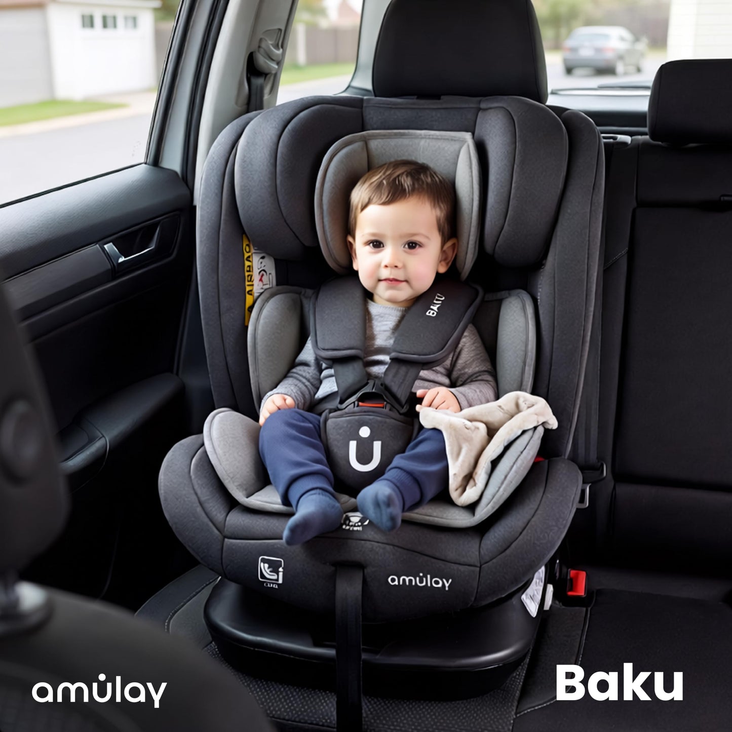 Amulay Autoasiento Baku 360° ISOFIX i-Size, 0 a 12 Años, Gris y Negro