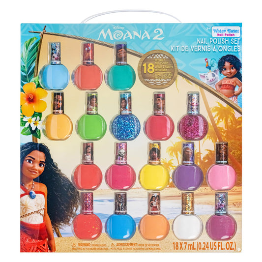 Moana 18 piezas base de agua seguro kit de esmalte de uñas de secado rápido | Juego de pintura de uñas para regalo de cumpleaños para niñas, colores brillantes y opacos| Niños mayores de 3 años