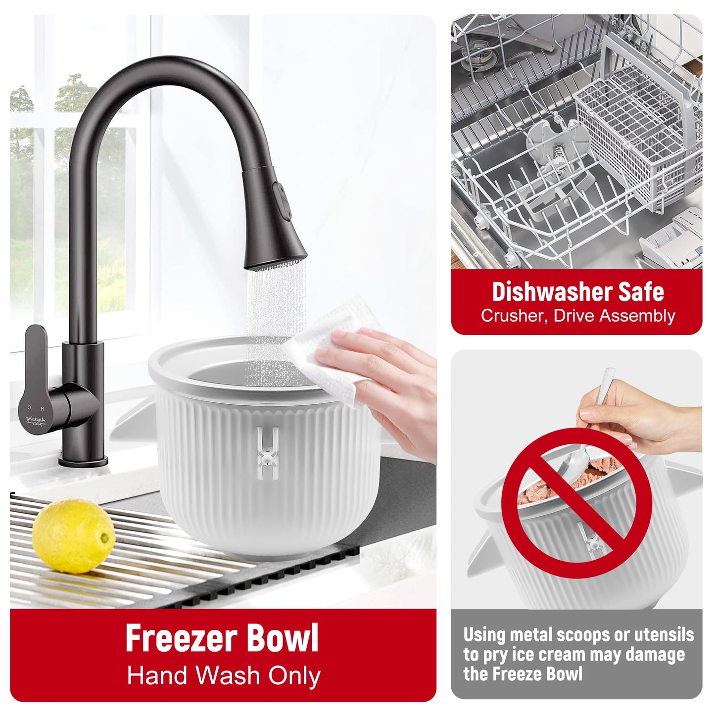 Accesorio para Helados KitchenAid Blanco Compatible con Batidoras de Soporte 4.5/5 y 6 Cuartos