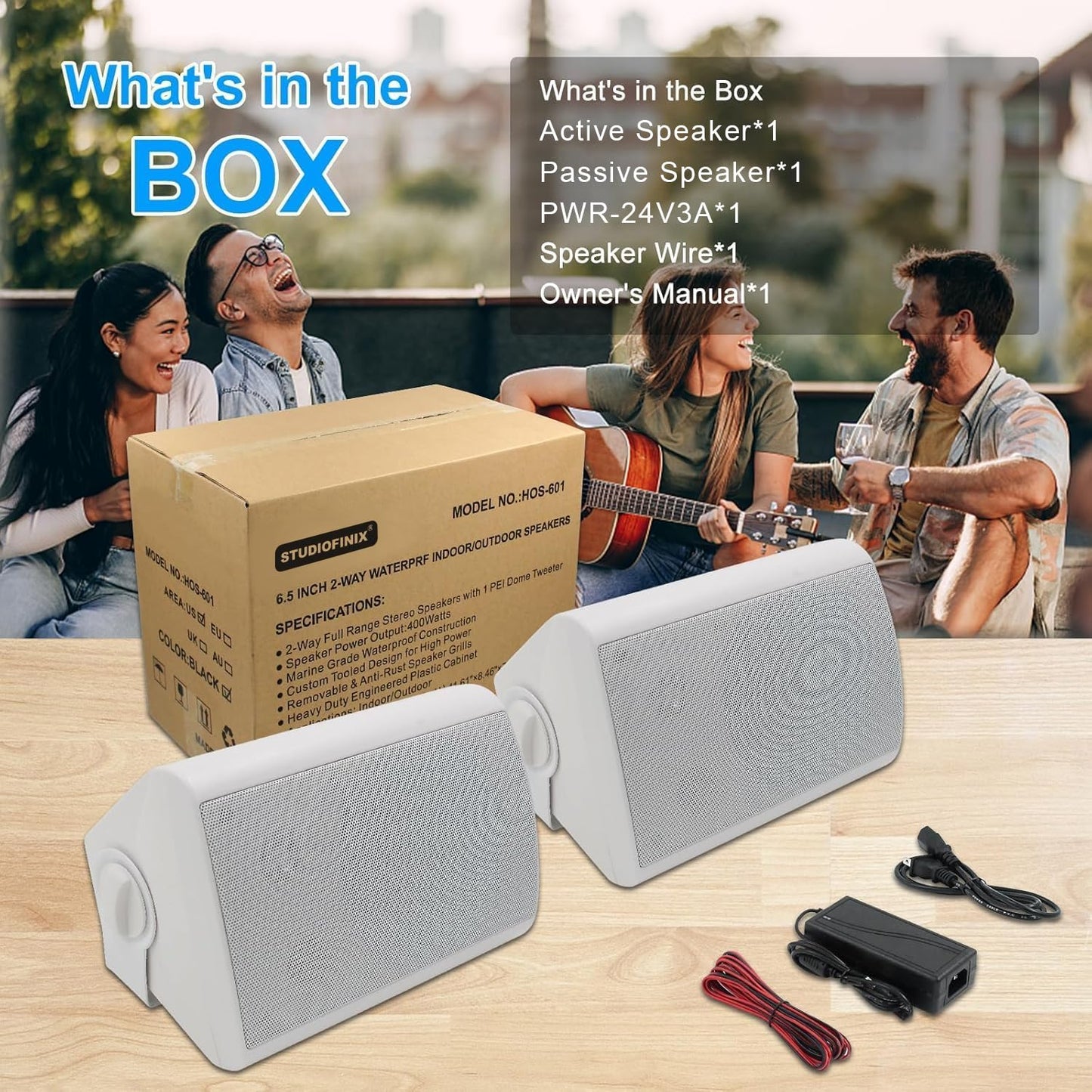 STUDIOFINIX Altavoces Bluetooth de 6,5 Pulgadas y 400 vatios para Interior/Exterior Altavoces de Montaje en Pared Resistentes al Agua y a la Intemperie para el Patio, el Garaje y la casa (Blanco)
