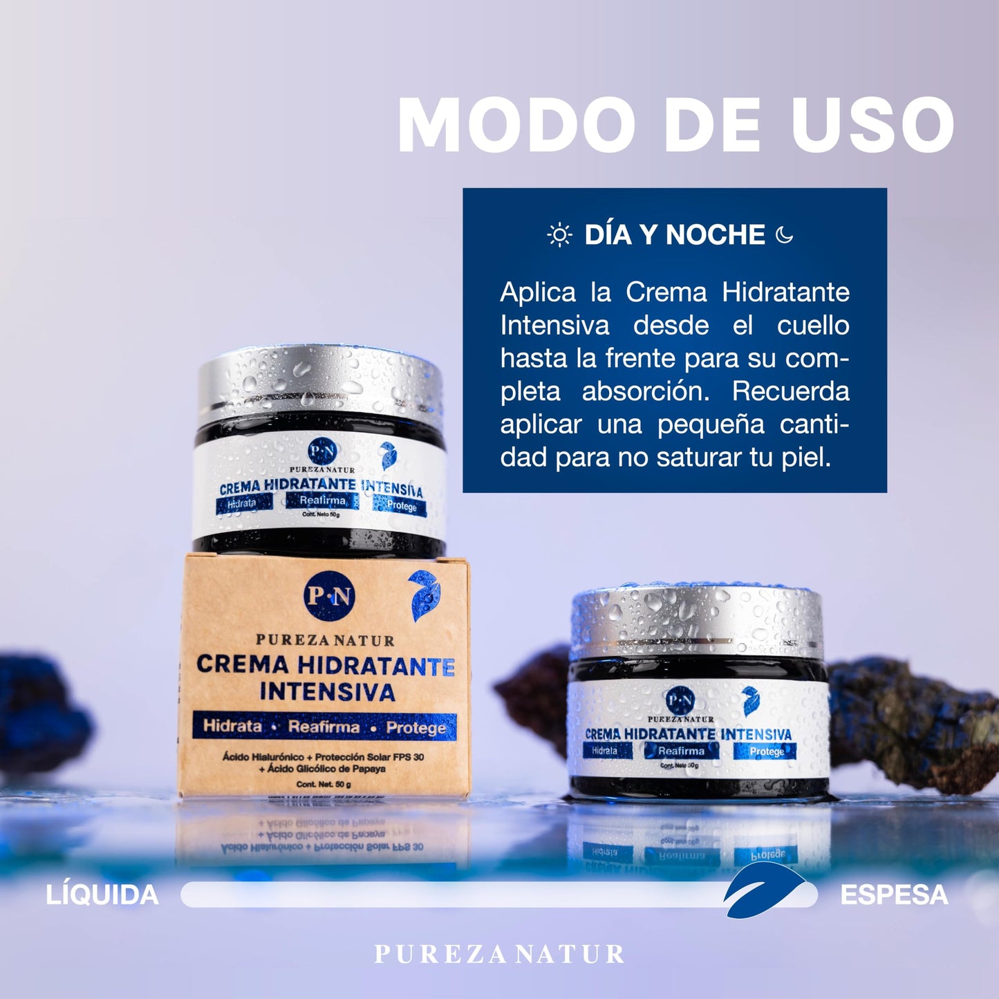 PUREZA NATUR Crema Hidratante intensiva para piel seca y mixta | Cremas faciales Hidratantes, rejuvenece, antiedad, protege la piel e hidrata 50g