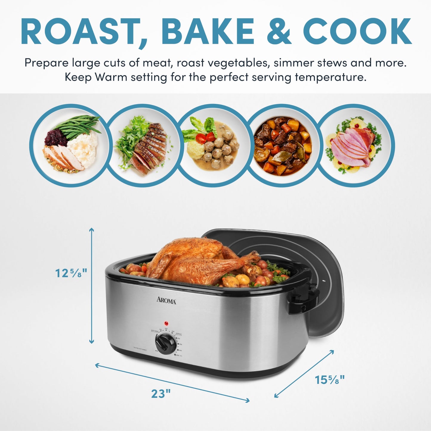 AROMA 22Qt. Horno tostador con tapa autohiladora de acero inoxidable