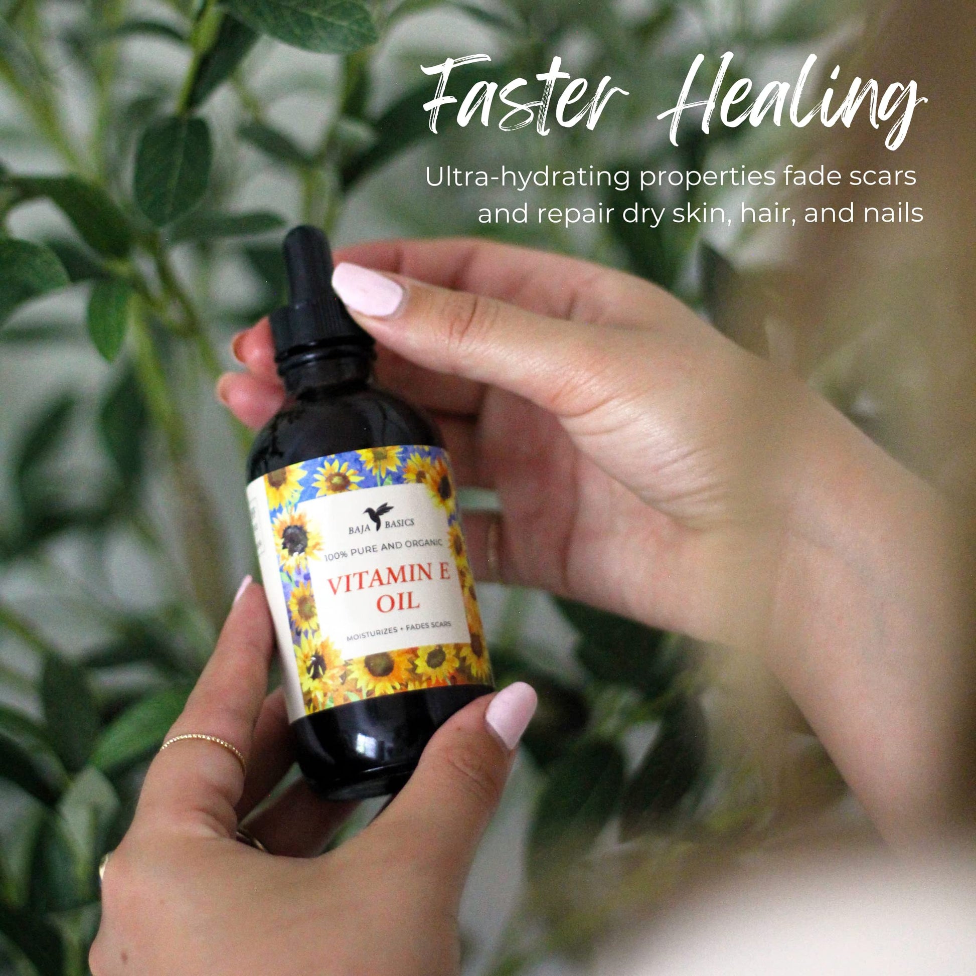 Baja Basics- Aceite de vitamina E pura, humectante para la piel, rostro, cuerpo, uñas y cabello, producto multiusos para el cuidado de la piel