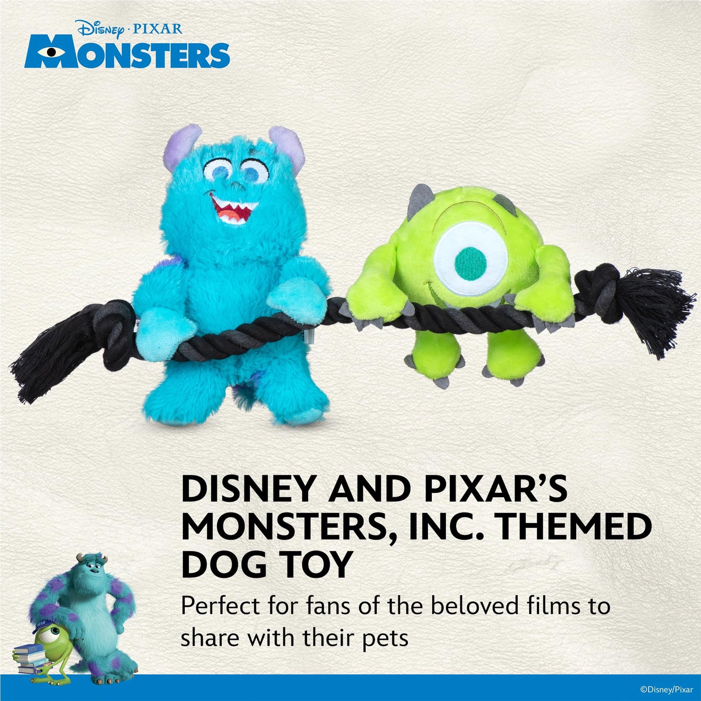 Disney for Pets Pixar's Monsters, Inc. Juguete de Cuerda para Mascotas, 12 Pulgadas, Juguetes para Perros Disney Pixar | Juguete de Cuerda para Perros Inspirado en Mike y Sulley de Pixar's Monsters,