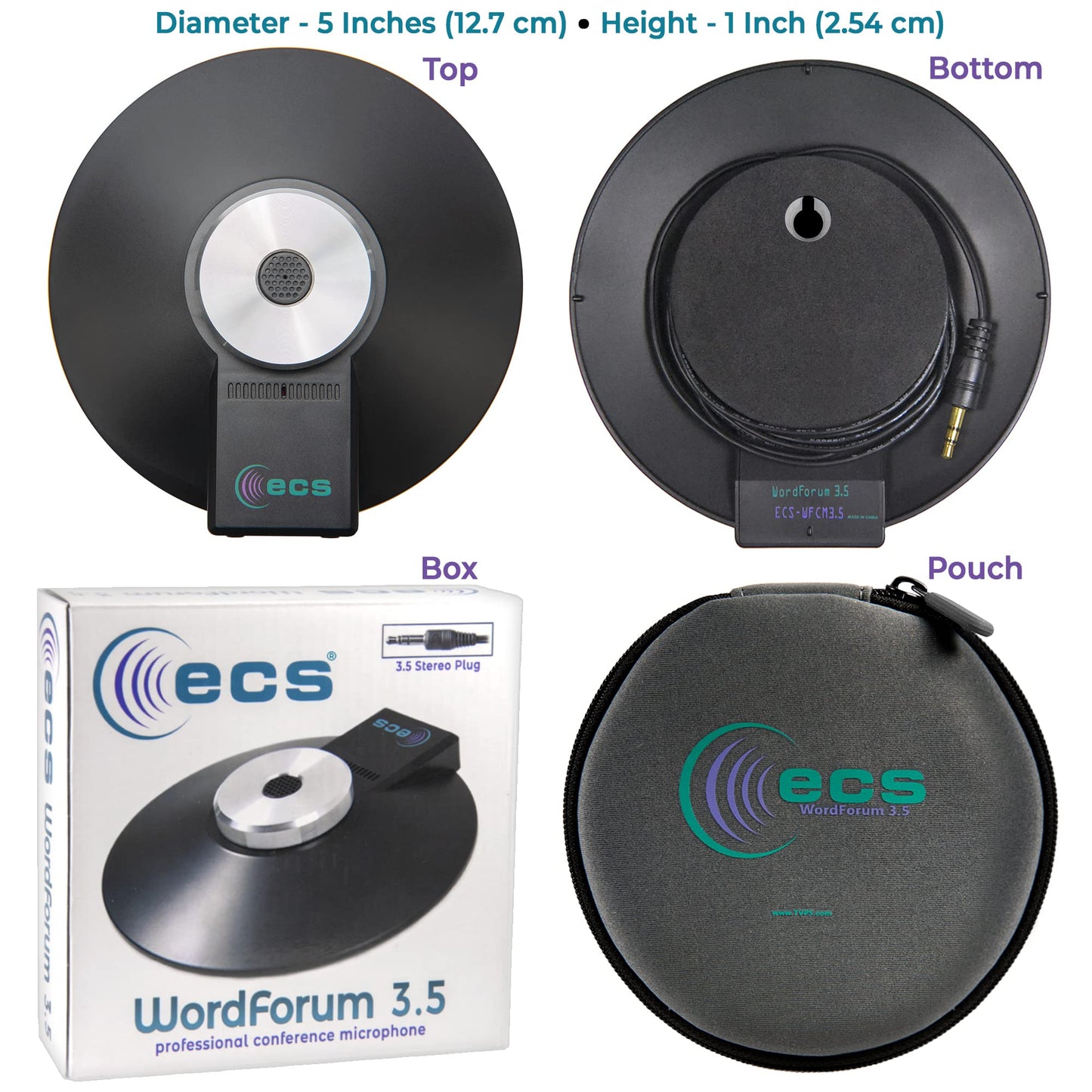 Micrófono Estéreo Omnidireccional ECS para PC 360° 3,5 mm TRS con Cadena Margarita