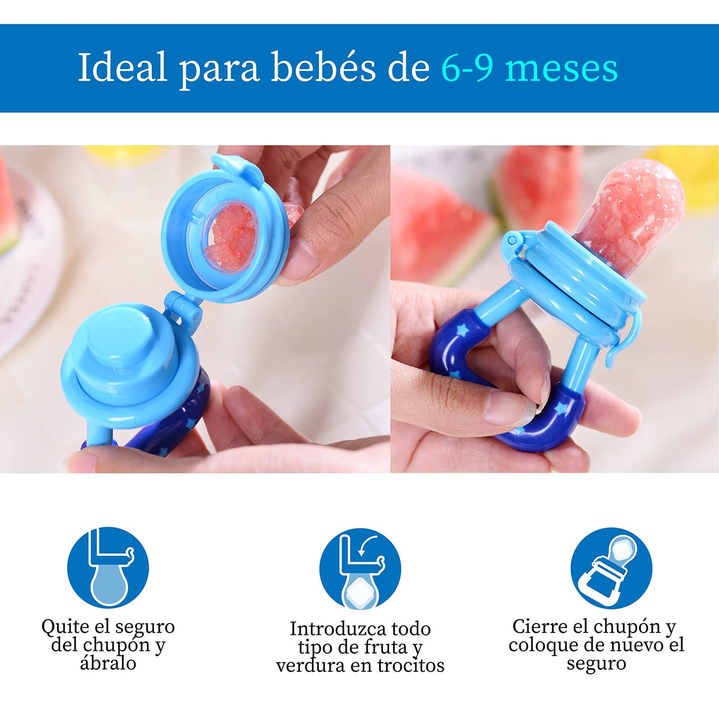 Juego de Chupones Alimentadores Seviete Azul con Mordedera de Silicona para Bebé