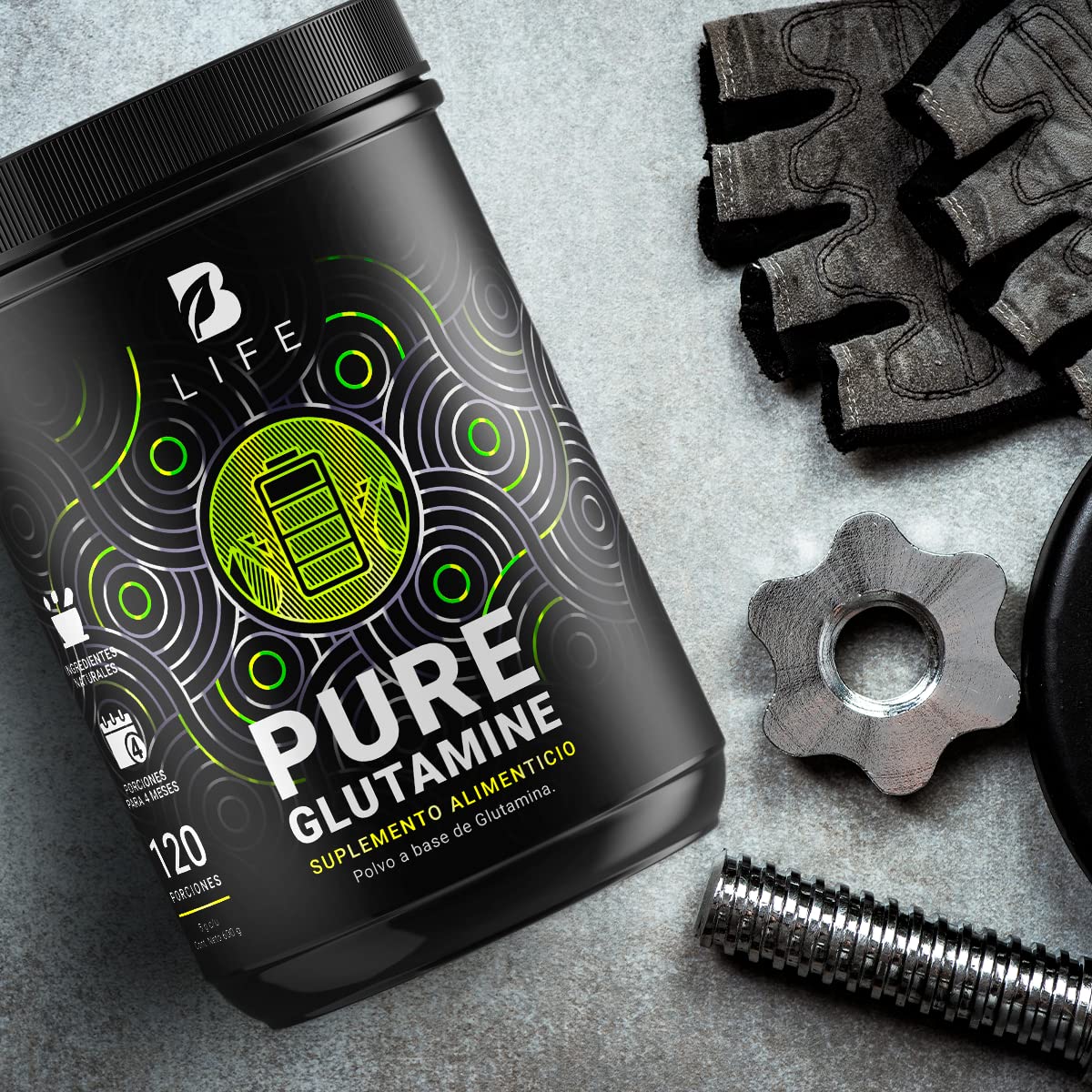 Glutamina Micronizada de 600g con 120 servicios. Ingredientes naturales. Pure Glutamine B Life.