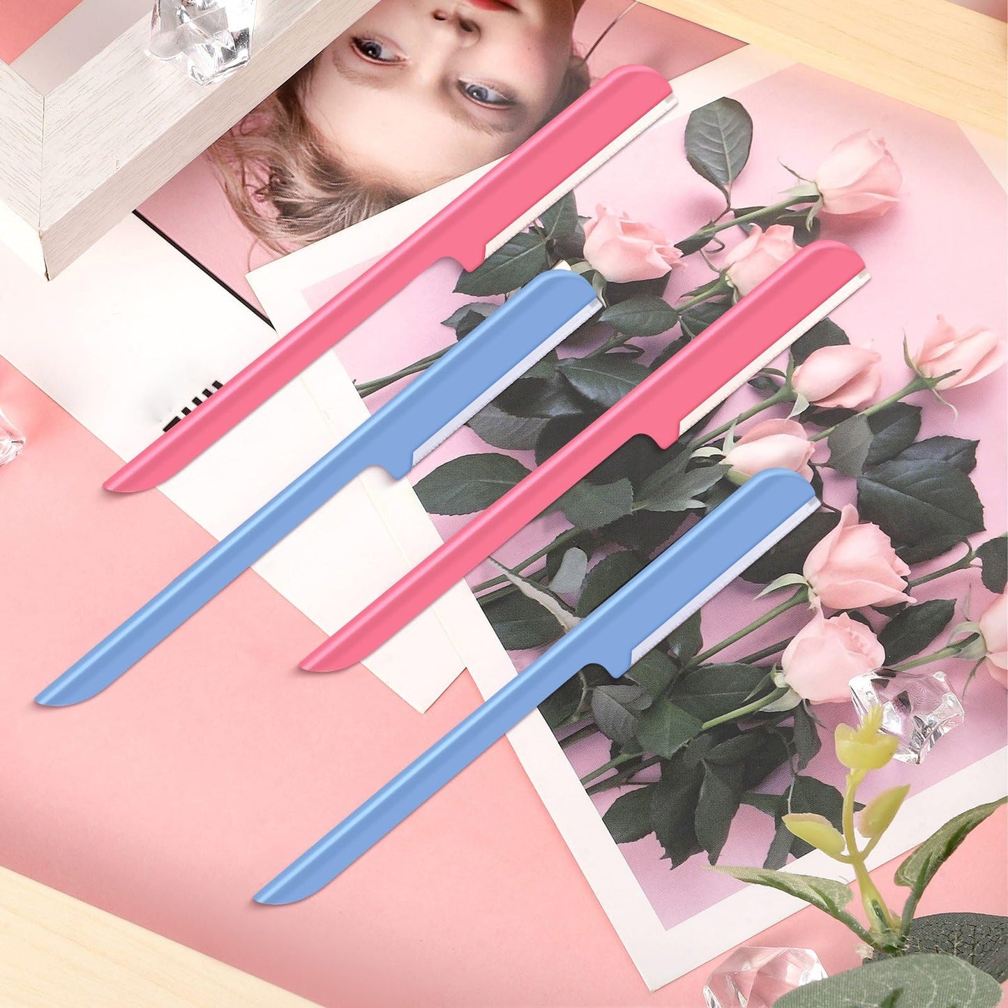 10 Maquinillas de Afeitar para Cejas para Mujer Maquinilla de Afeitar Facial Moldeador de Cejas Recortador de Cejas Herramienta de Modelado Dermaplaner con Cubierta (Rosa, Azul)