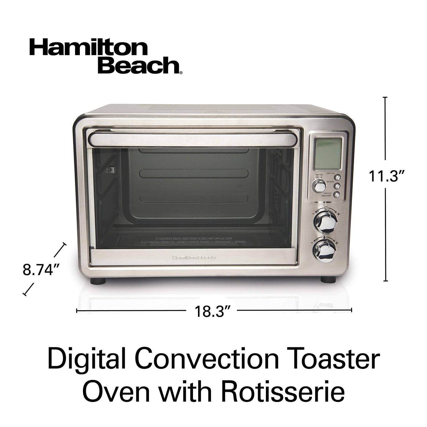 Hamilton Beach 31190C - Horno tostador de convección para encimera con asador, grande de 6 piezas, acero inoxidable