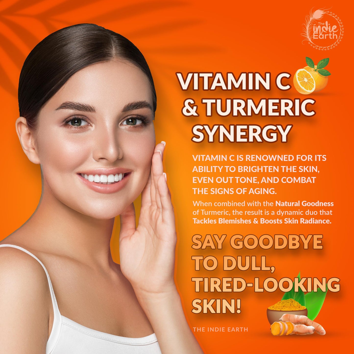 The Indie Earth Suero con vitamina C al 20%: fórmula avanzada antienvejecimiento e iluminadora con glutatión, ácido hialurónico, ácido ferúlico, cúrcuma, rosa mosqueta y espino amarillo para mejora
