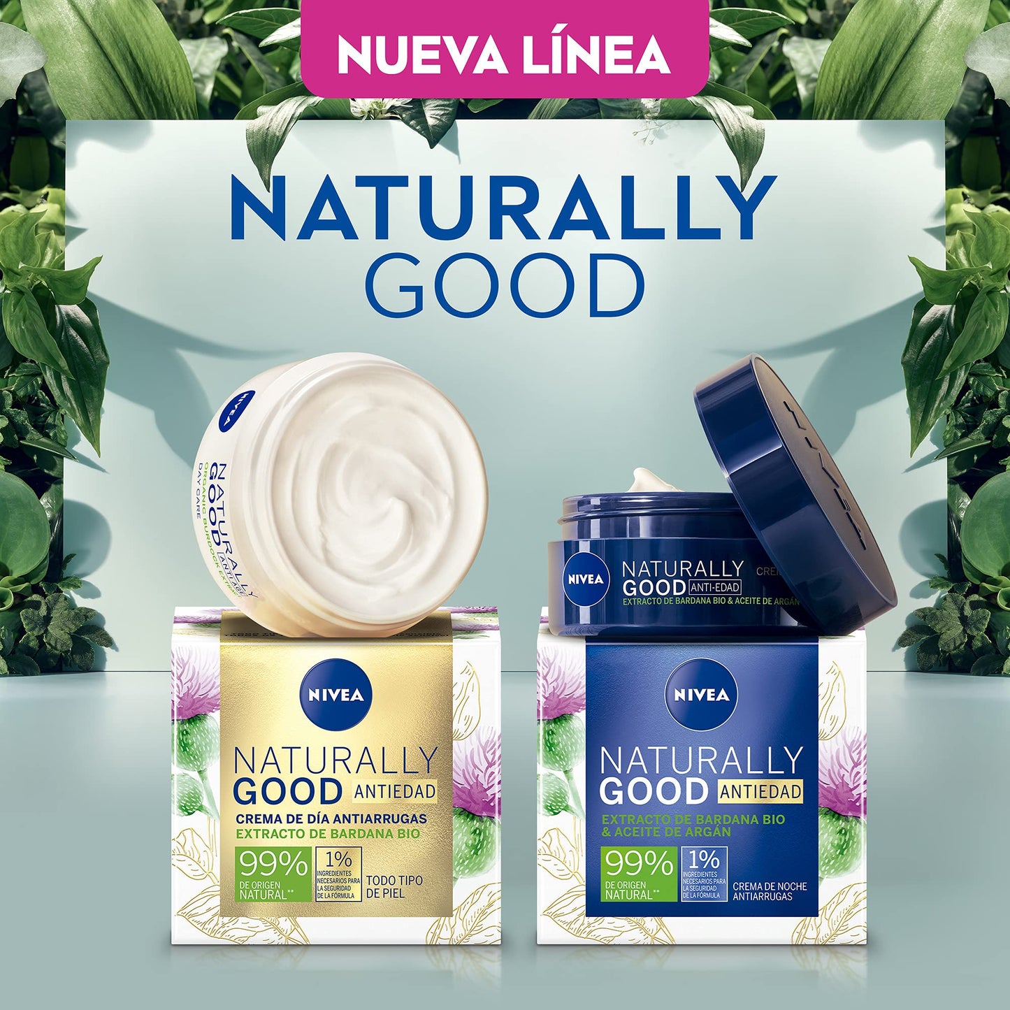 NIVEA Crema Facial Vegana Antiedad Naturally Good (50 ml), Tratamiento de Noche con Extracto de Bardana y aceite de Argán, ideal para Todo tipo de Piel