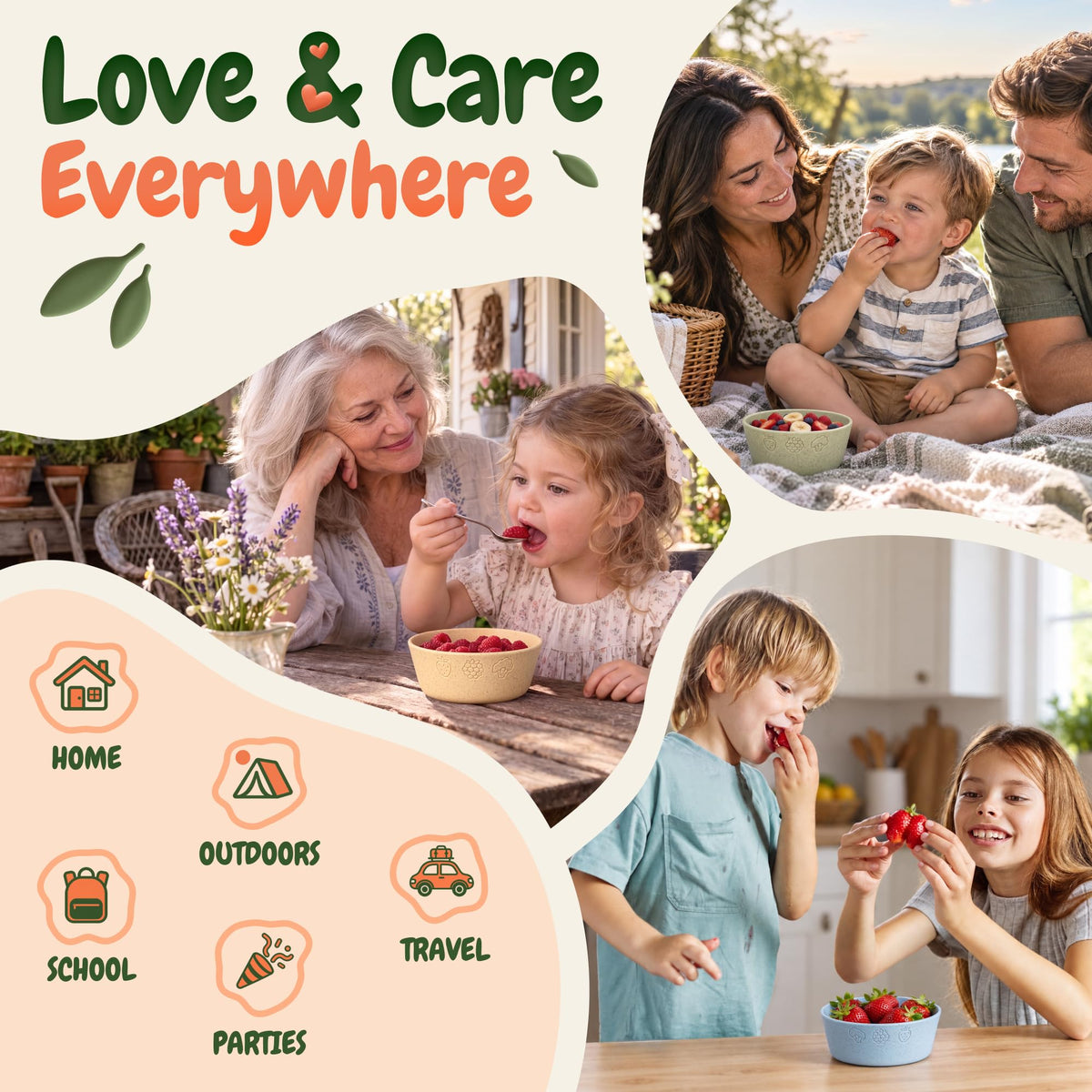 FOODLE - Cuencos para niños con pajita de trigo sin BPA y probados de seguridad, aptos para lavaplatos y microondas, ligeros e irrompibles, cuencos para niños pequeños, 12 onzas