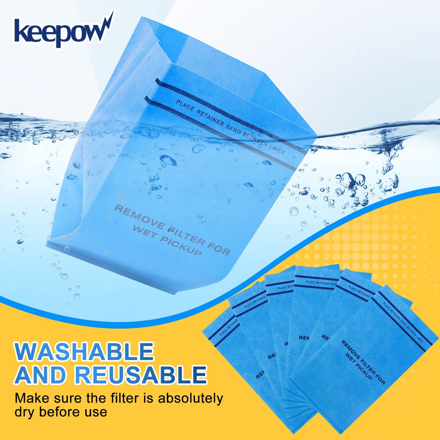 KEEPOW Filtro de aspiradora húmedo seco apto para Stinger 2.5 a 5 galones WS0255VA, parte # VF2000, paquete de 6