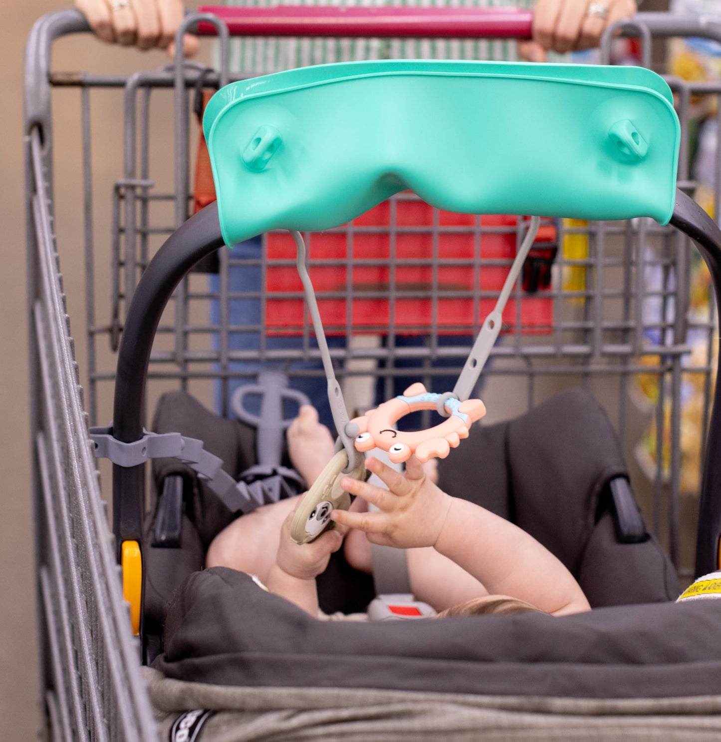 Busy Baby Toy Bungee for Baby Toys - Dishwasher Safe Toy Straps for Baby - Made with 100% Food-Grade Silicone - Pewter