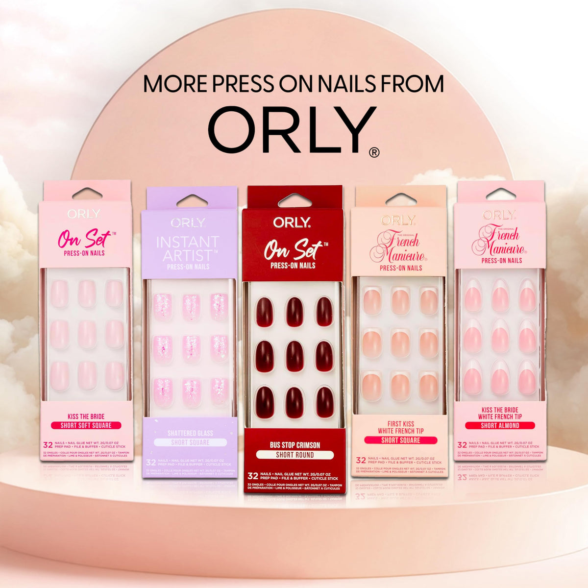 ORLY Press On Nails | Almond, Square, French Tip, Short, Long Designs (First Kiss (Extra Short Round))