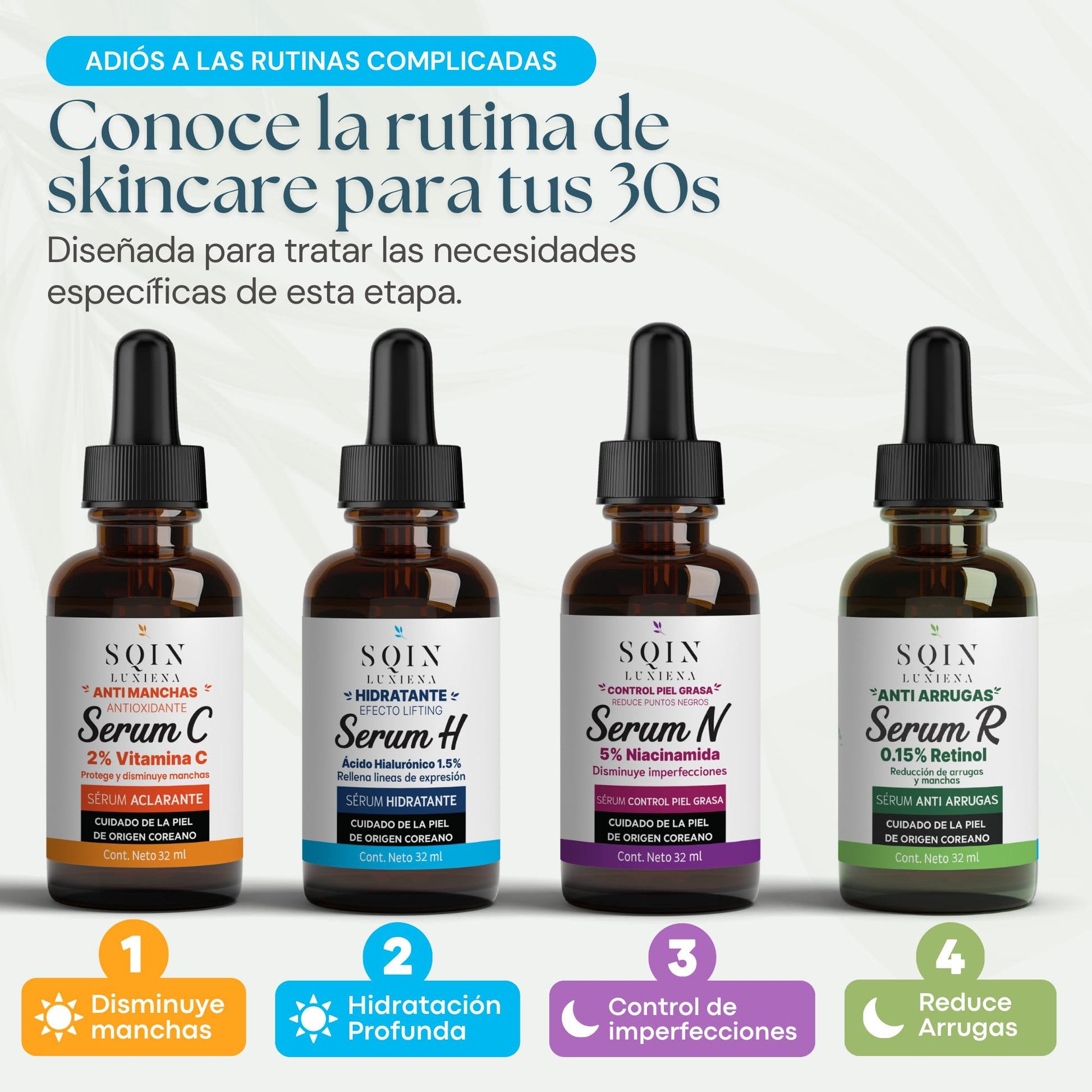 Sqin Luxiena Korean Serum Acido Hialuronico 1.5%, Vitamina E y Niacinamida. Hidratante Facial Desvanece Arrugas y Lineas de Expresion. Suero Facial Ácido Hialurónico, Skin care Coreano 100% Vegano 32 ml.