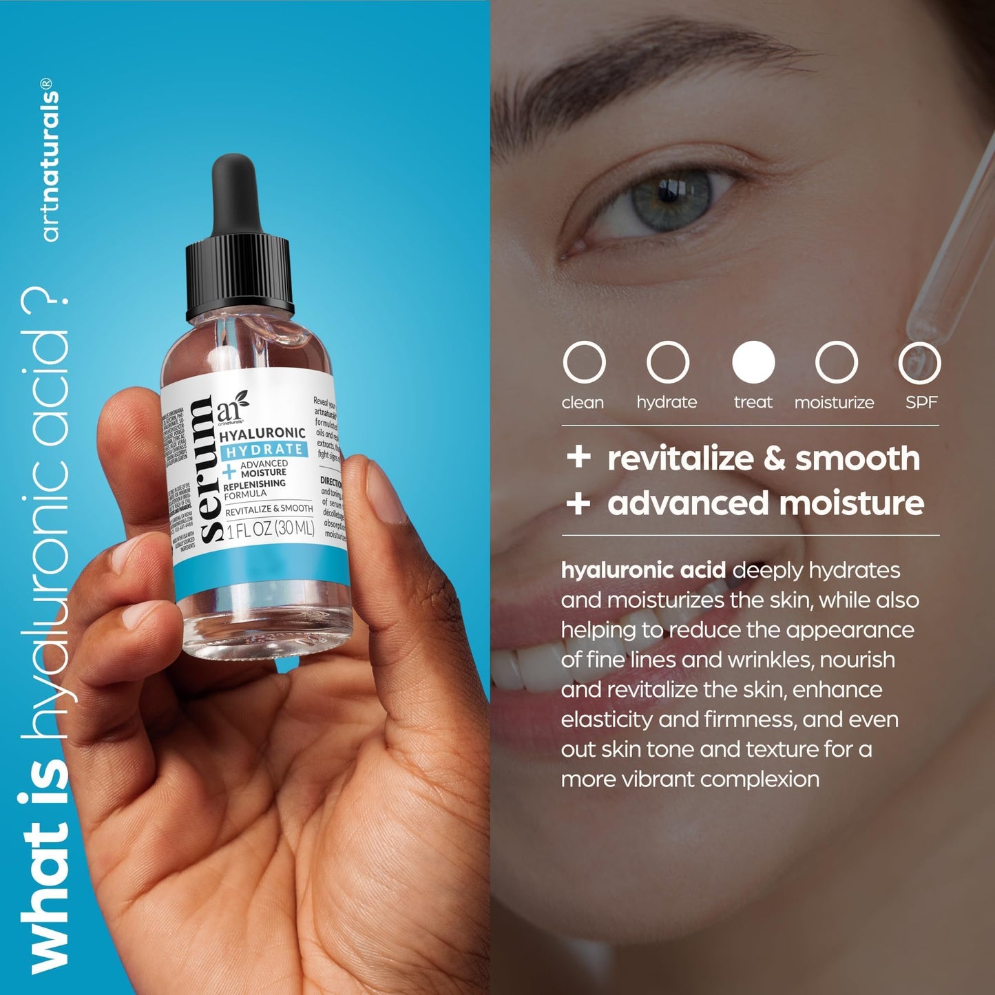 ArtNaturals Hyaluronic Acid Serum Best Anti Aging Skin Care Product for Face Clinical Strength With Vitamin C Serum, Vitamin E and Green Tea -Reduces Wrinkles for Youthful and Radiant Skin, 1 oz.