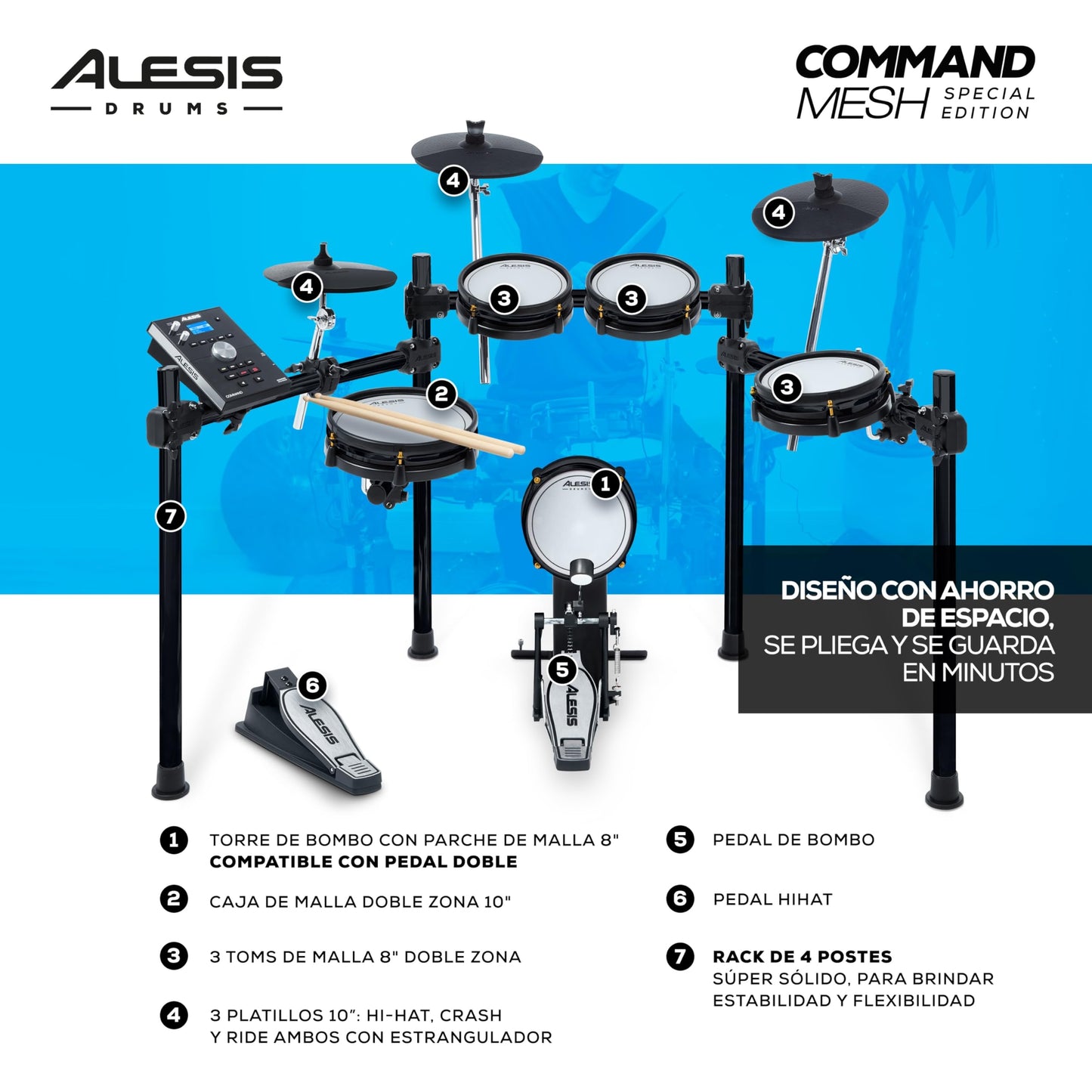 Alesis Surge Mesh SE Kit - Set de Batería Electrónica, conectividad MIDI USB, parches de malla, módulo percusión, rack sólido, 40 kits y 385 sonidos