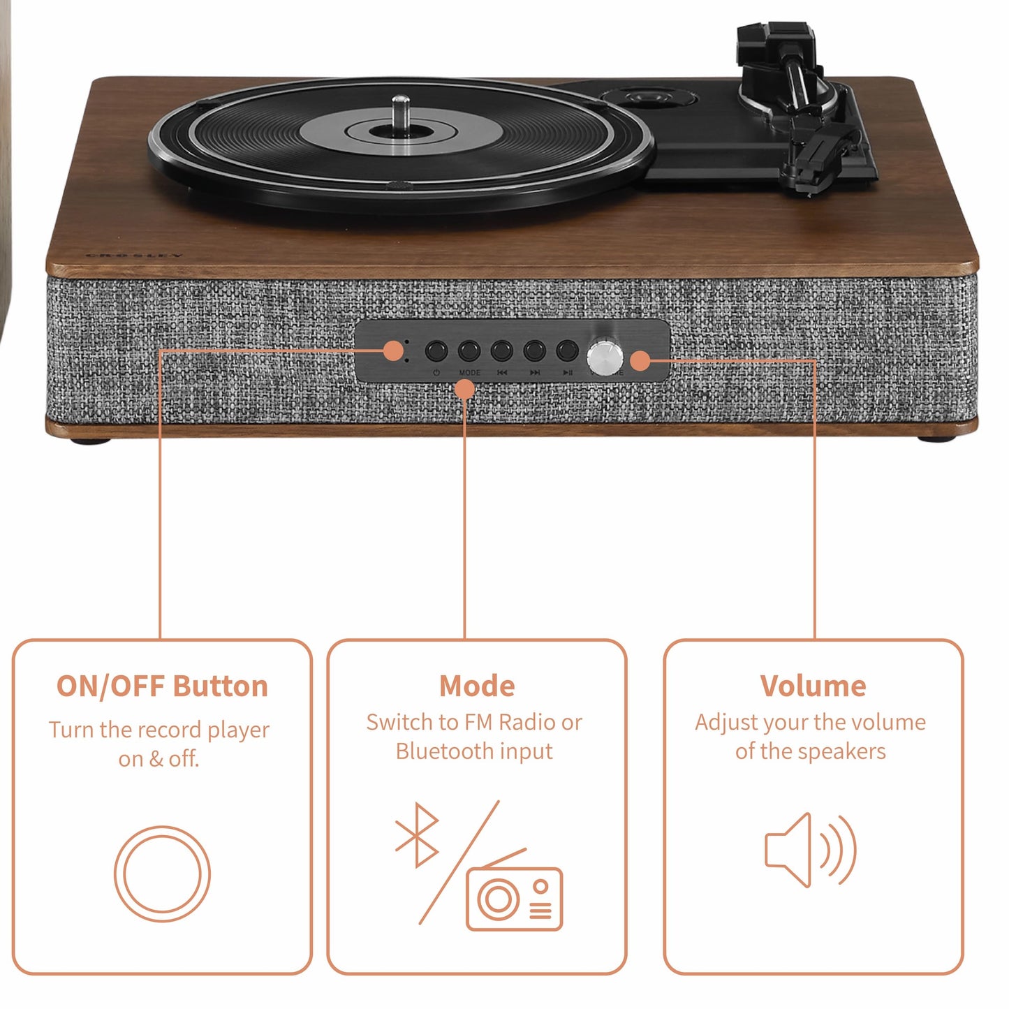 Crosley Aria - Tocadiscos Bluetooth de 3 Velocidades con Altavoces Estéreo Incluidos, Color Gris