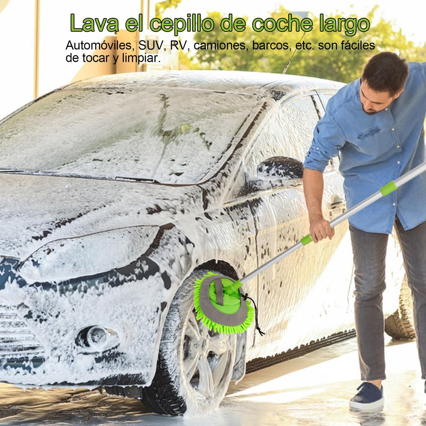 Bonieset chenilla microfibra cepillo para polvo de lavado de coche con mango largo kit de limpieza de coche con cepillo de lavado de coche microfibra cabezales de fregona toalla plumero de ventilación