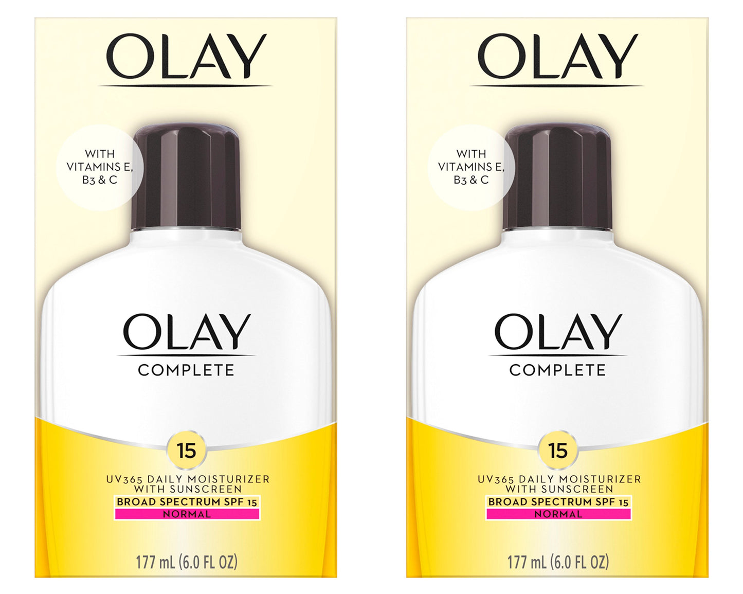 Olay Complete Lotion All Day Moisturizer with SPF 15 for Normal Skin, 6.0 fl oz, Pack of 2