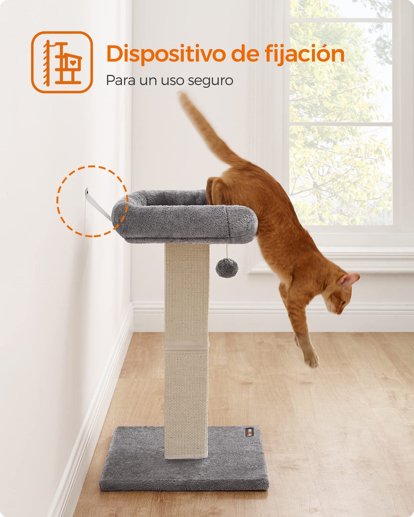 Feandrea Rascador para Gatos, Árbol para Gatos, Altura de 68 cm, Poste de Rascado con Plataforma, Poste de Sisal, con Pompón, Gris Claro MPCA022W01
