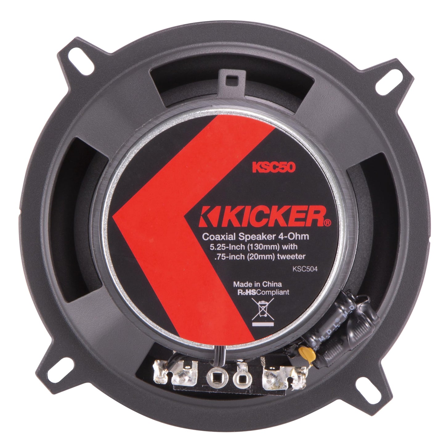 KICKER 51KSC504 Sistema de altavoces coaxiales, diseño de 2 vías, un (1) par, woofer de polipropileno de 5.25 pulgadas, rango medio, tweeters de cúpula de seda de 3/4 pulgadas, 75 vatios RMS, pico de