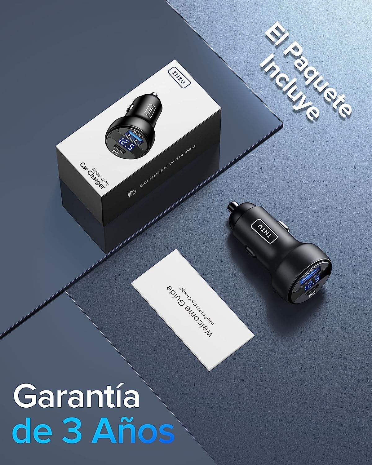 INIU Cargador de Coche, 66W Carga Rapida Car Charger Adapter, con 2 Puertos USB C USB A PD & QC Cargador de Automóvil Rápido para iPhone 15 14 13 12 11 Pro MAX Mini Samsung S22 S21 Note iPad AirPods