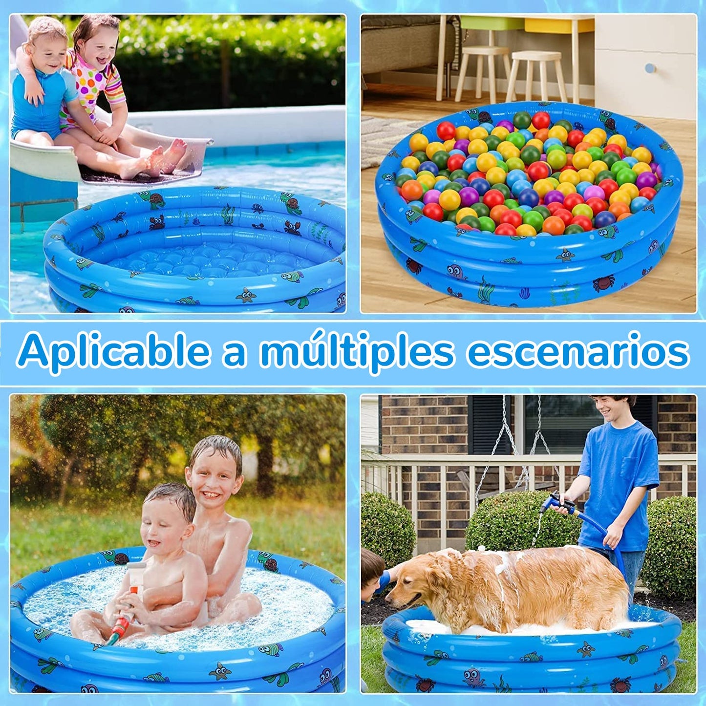 Jesir Alberca Inflable para Niños,Mini Piscina Infantil Redonda De 3 Niveles,Juguete De Agua para Adultos para Niños Y Niñas De Verano,130x40 Cm (Azul)