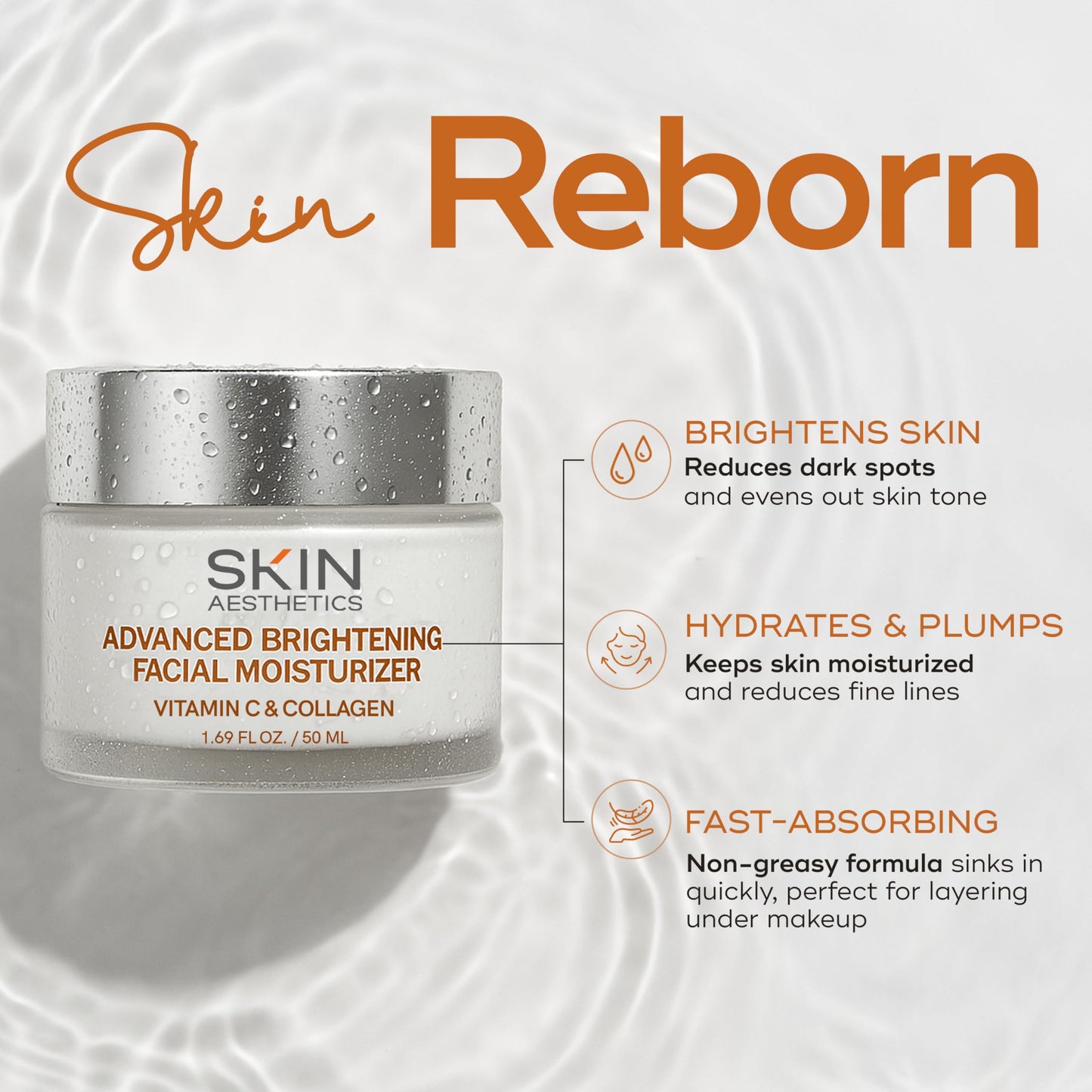 Skin Aesthetics Vitamin C and Collagen Daily Face Moisturizer - Reduce Fine Lines & Wrinkles, Anti-aging, Advanced Brightening Day Cream - Cruelty Free Korean Skincare For All Skin Types - 1.69 Fl. oz