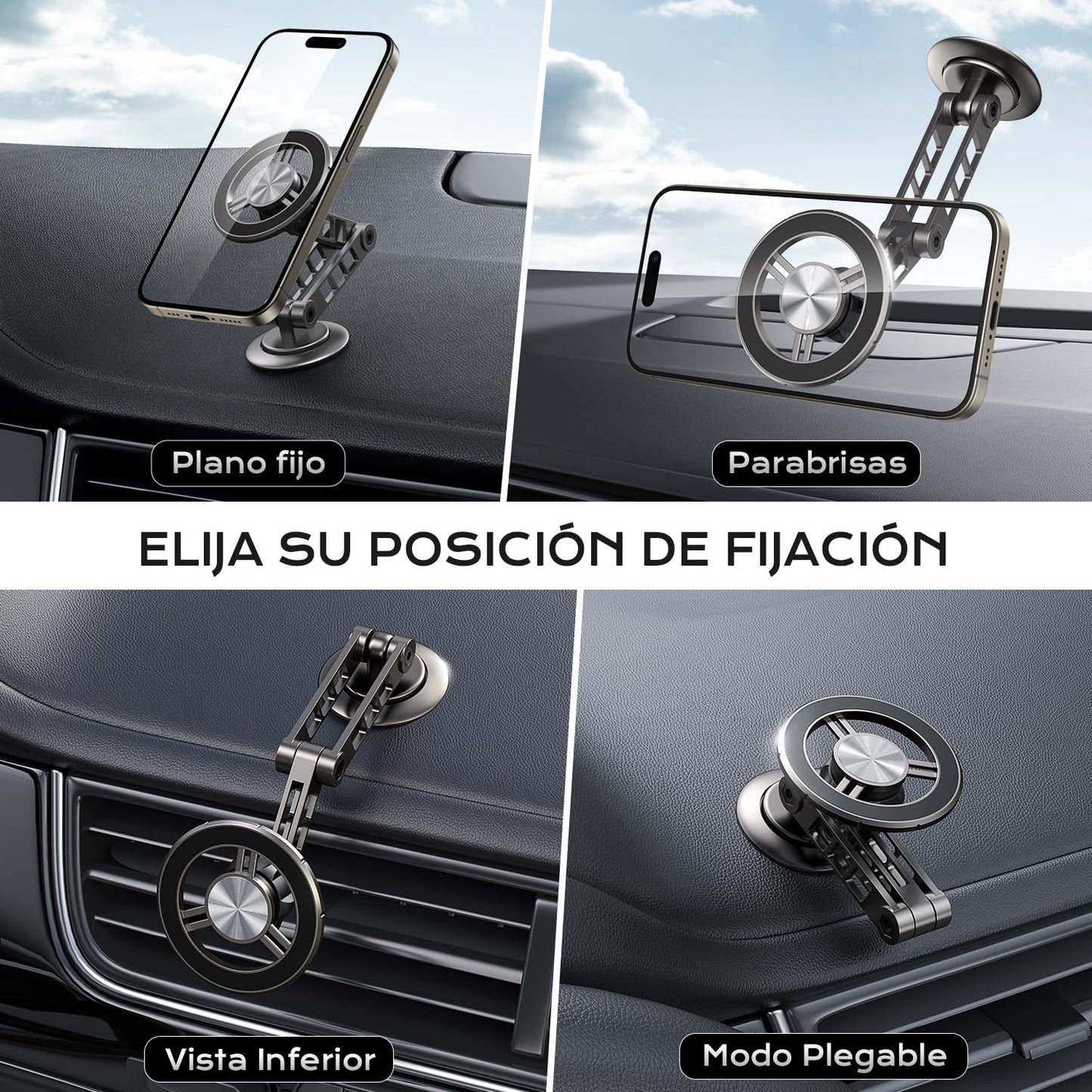 Fallinep Soporte para Celular, Aluminio de Porta Celular para Auto, Plegable y Giratorio de Base para Celular Automovil, Portacelular para Auto, Magnetic Phone Holder