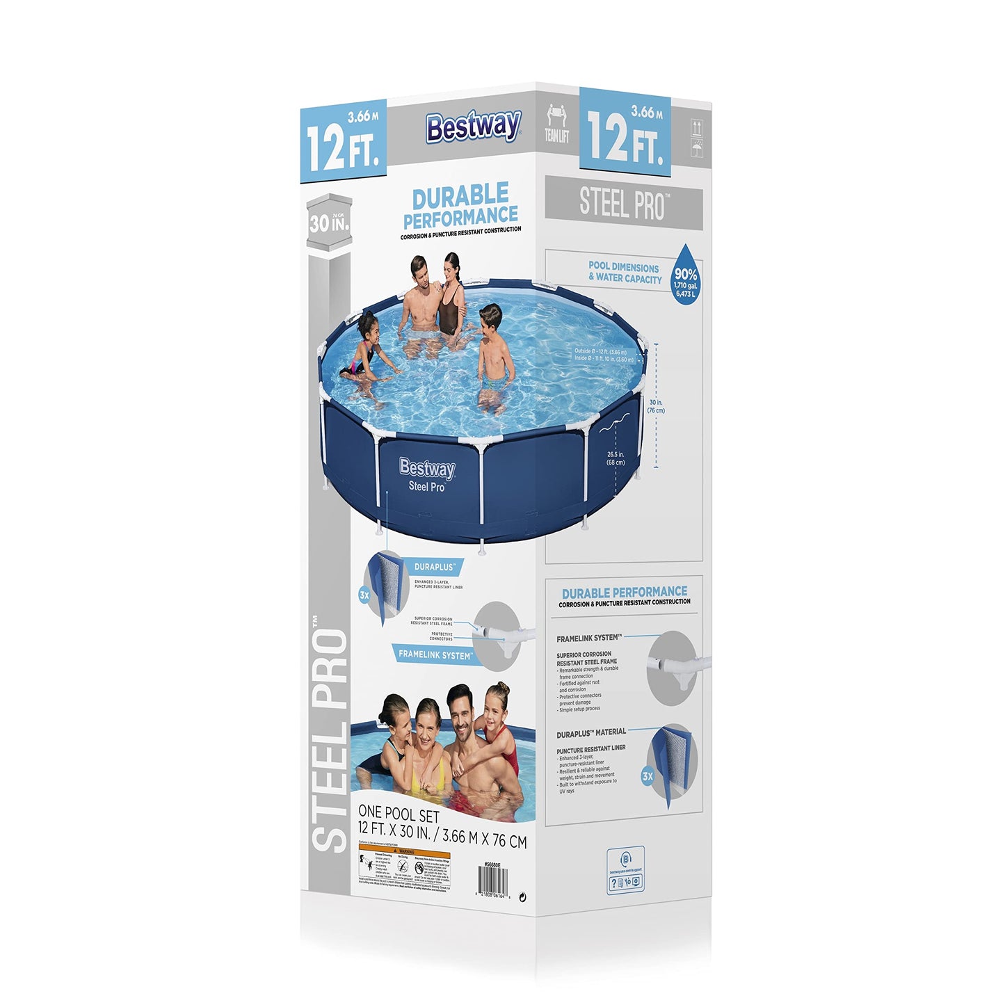 Bestway Steel Pro - Juego de piscina redonda sobre el piso de 12 x 30 pulgadas, incluye bomba de filtro de 330 galones
