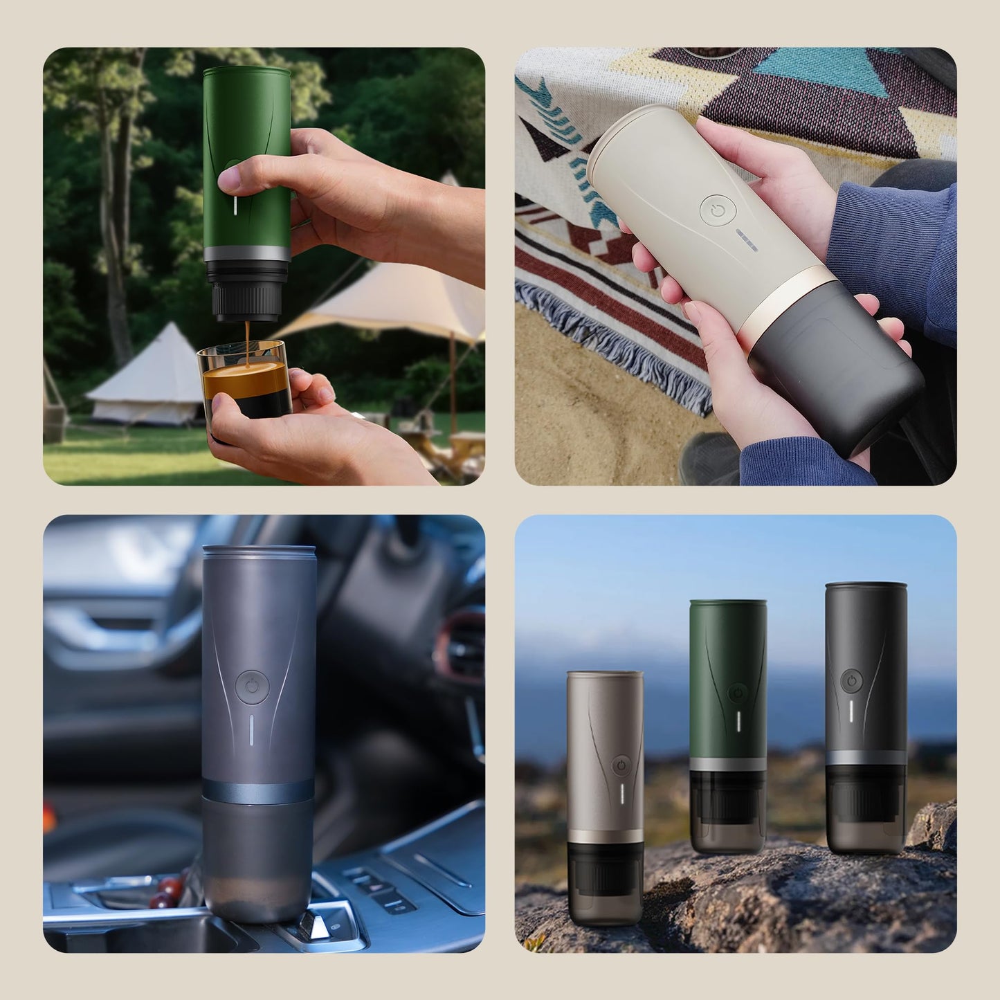 Máquina de café espresso portátil, mini máquina de café eléctrica autocalentada, presión de 20 bares compatible con cápsulas NS y molienda fina para viajes, camping, senderismo (negro)