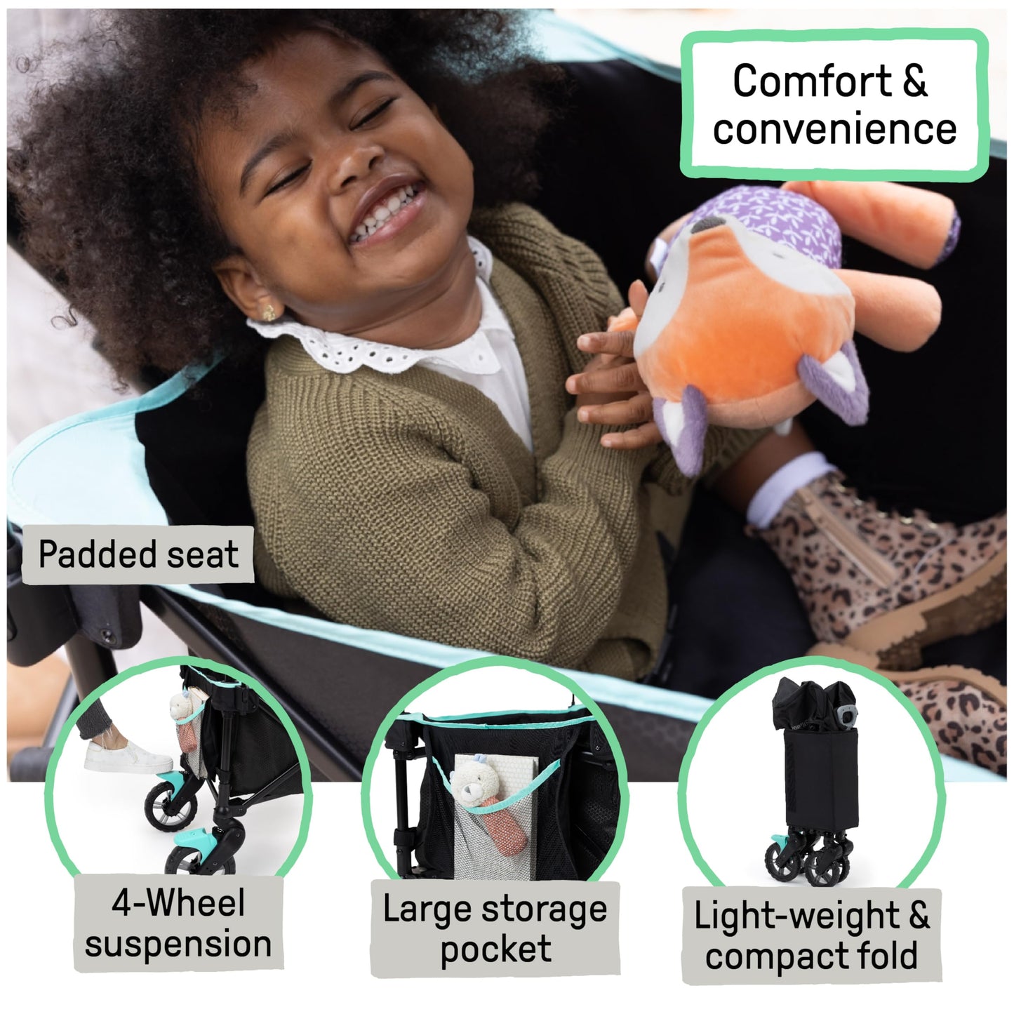 Cochecito Transportador Summer by Ingenuity Negro Verde Azulado con Techo para Bebés