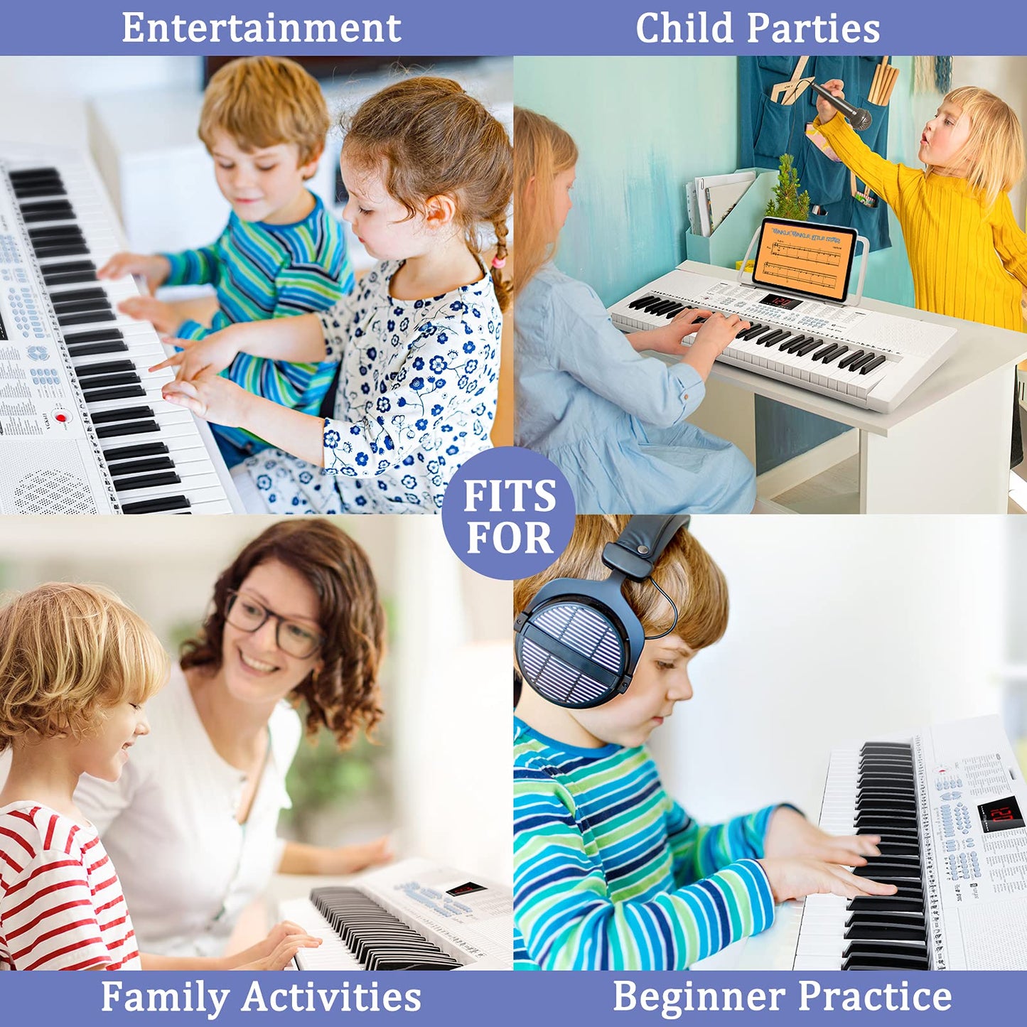 Piano de Teclado Vangoa Blanco con Iluminación para Principiantes