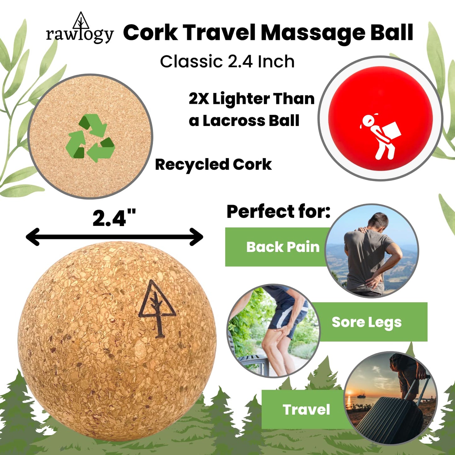 Pelota de Masaje Rawlogy Ultraligera de Corcho clásica para Alivio del Dolor Muscular y Tensión