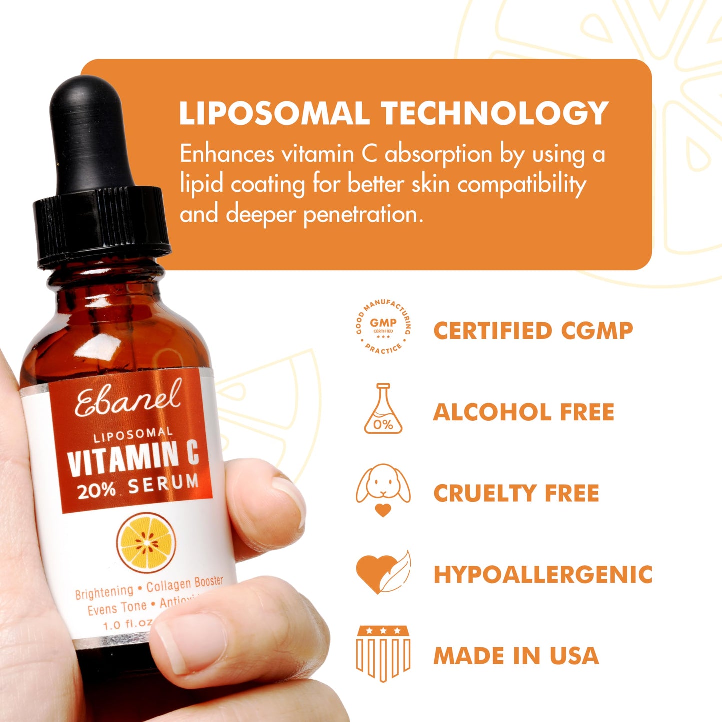 Ebanel 20% Vitamin C Face Serum with Hyaluronic Acid,1oz Max Strength Anti-Aging Anti-Wrinkle Ascorbic Acid Facial Serum Antioxidant with Collagen for Dark Spot,Fine Line,Skin Brightening and Firming