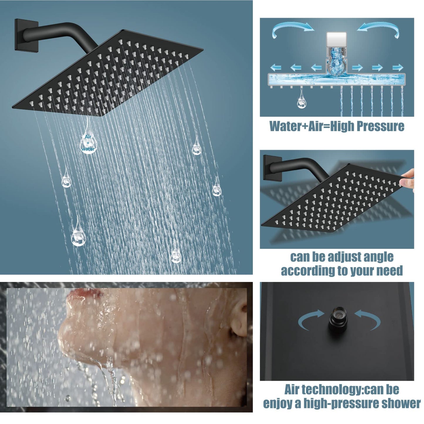 Aolemi Sistema de ducha de lluvia de 8 pulgadas, color negro mate, juego combinado con cabezal de ducha con relleno de tina, ducha de mano de lujo, válvula empotrada incluida, montaje en pared, llave mezclador de ducha