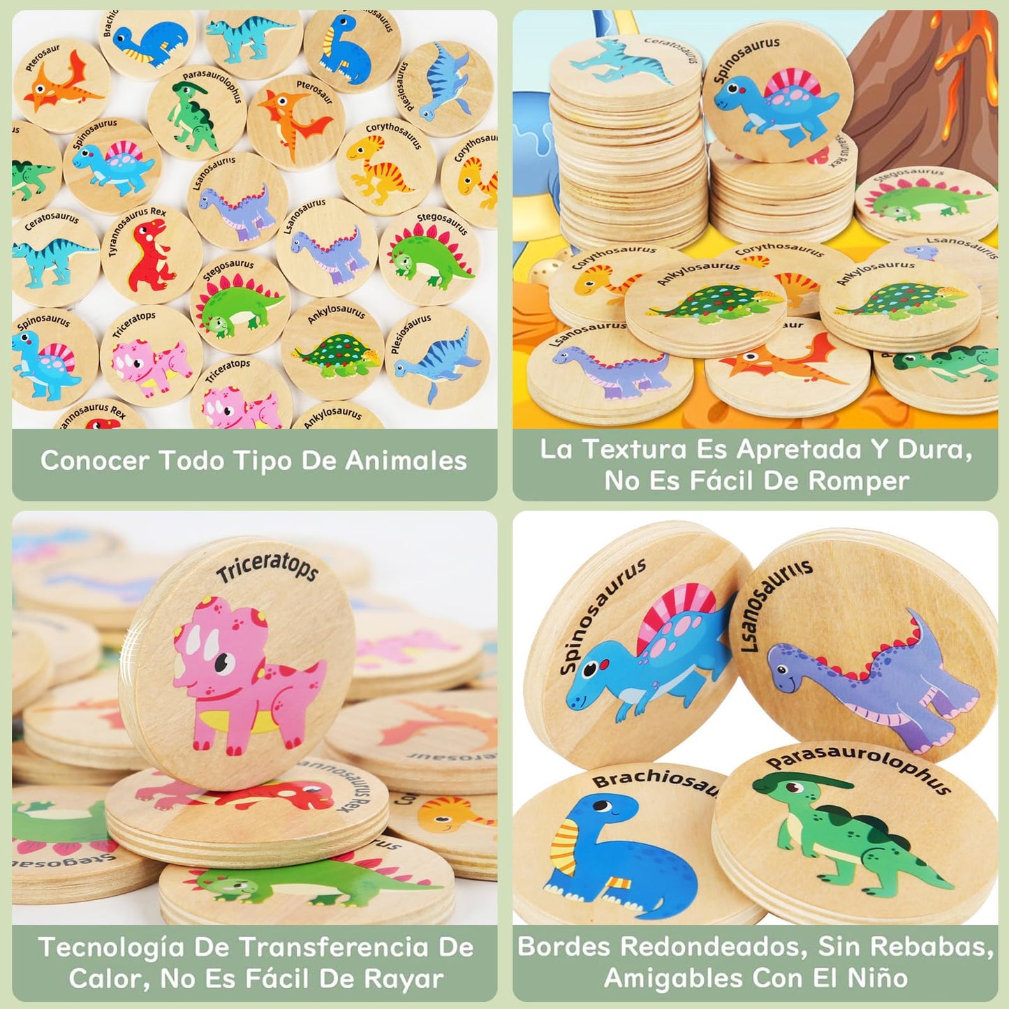 Juegos de Mesa, Juego de Memoria Para NiñOs, 24 Piezas Tarjetas A Juego de Dinosaurio Actividad Educativa, Sequence Juego de Mesa, Ejercitar La CoordinacióN Mano-Ojo y La Memoria(Verde Dinosaurios)