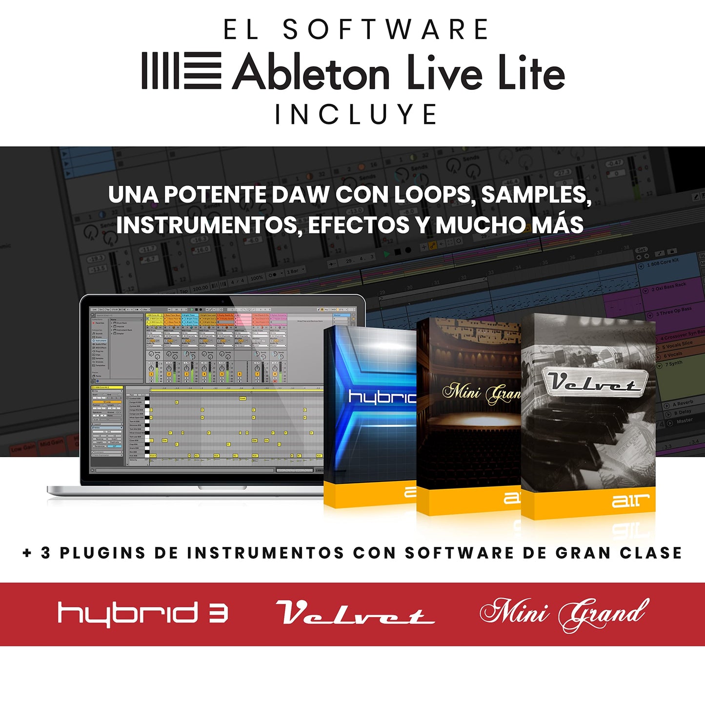 Akai Professional APC Key 25 MK2 - driver de teclado MIDI USB de 25 teclas para lanzamiento de clips con Ableton Live Lite, 40 almohadillas para orejas RGB y 8 perillas giratorias
