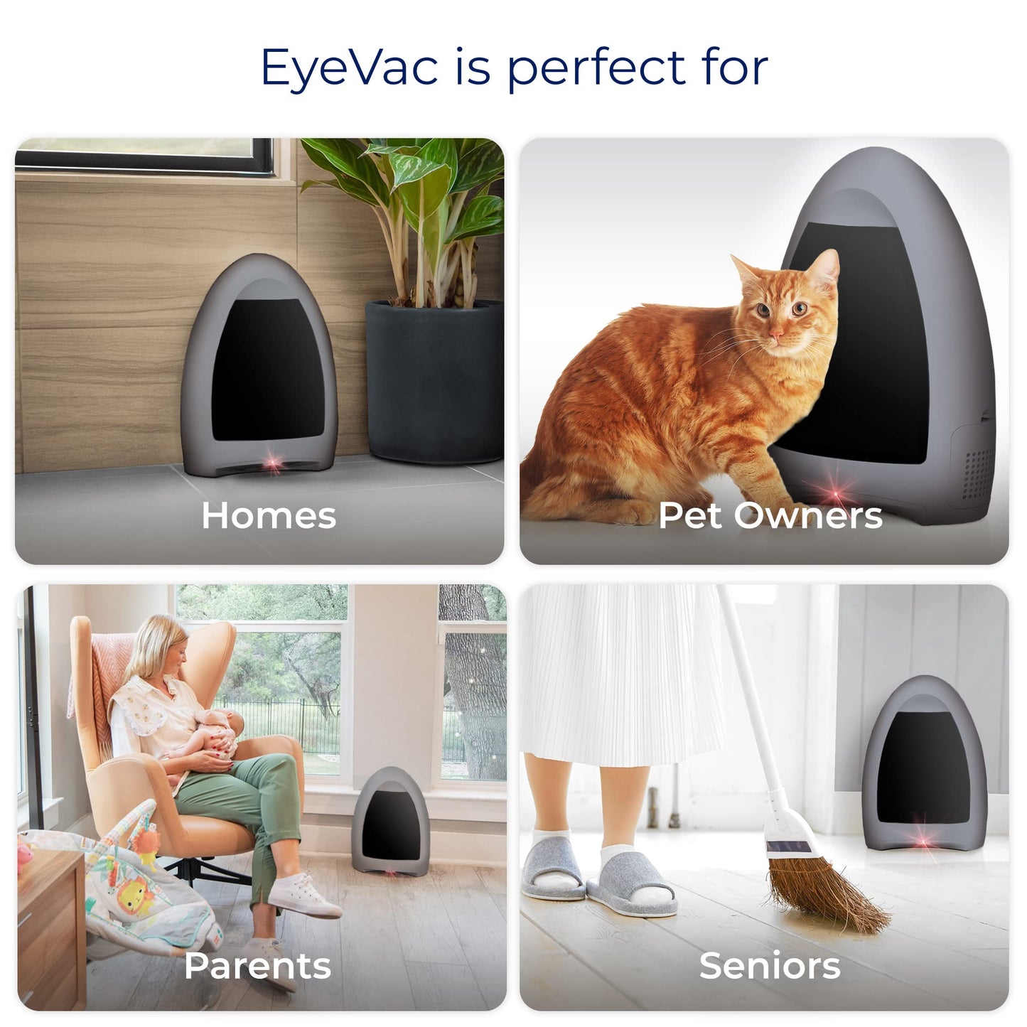 EyeVac Home Aspiradora estacionaria sin Contacto, Doble filtración de Alta eficiencia, con Cable, sin Bolsa, sensores automáticos, 1000 W