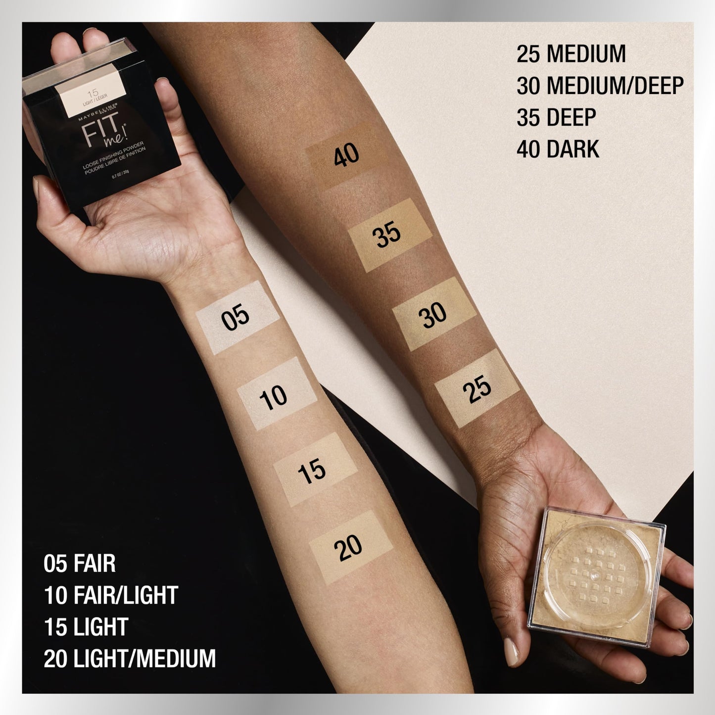 MAYBELLINE - Polvo de acabado suelto Fit Me, ligero, mediano, 0.7 oz.