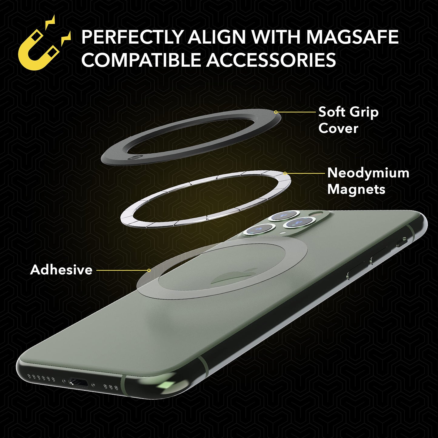 Adaptador Magnético Scosche Negro Compatible con iPhone y Android con Carga Inalámbrica