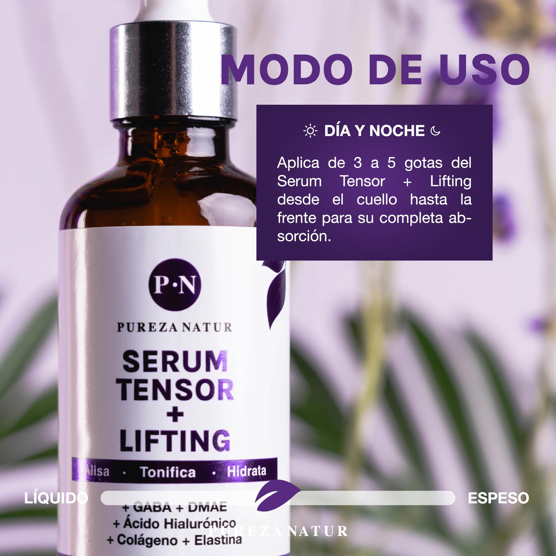 PUREZANATUR Suero facial Efecto Tensor Lifting con Gaba Y DMAE + Acido hialurónico, colágeno y elastina | Serum hidratante que aporta elasticidad 50ml (50ml)