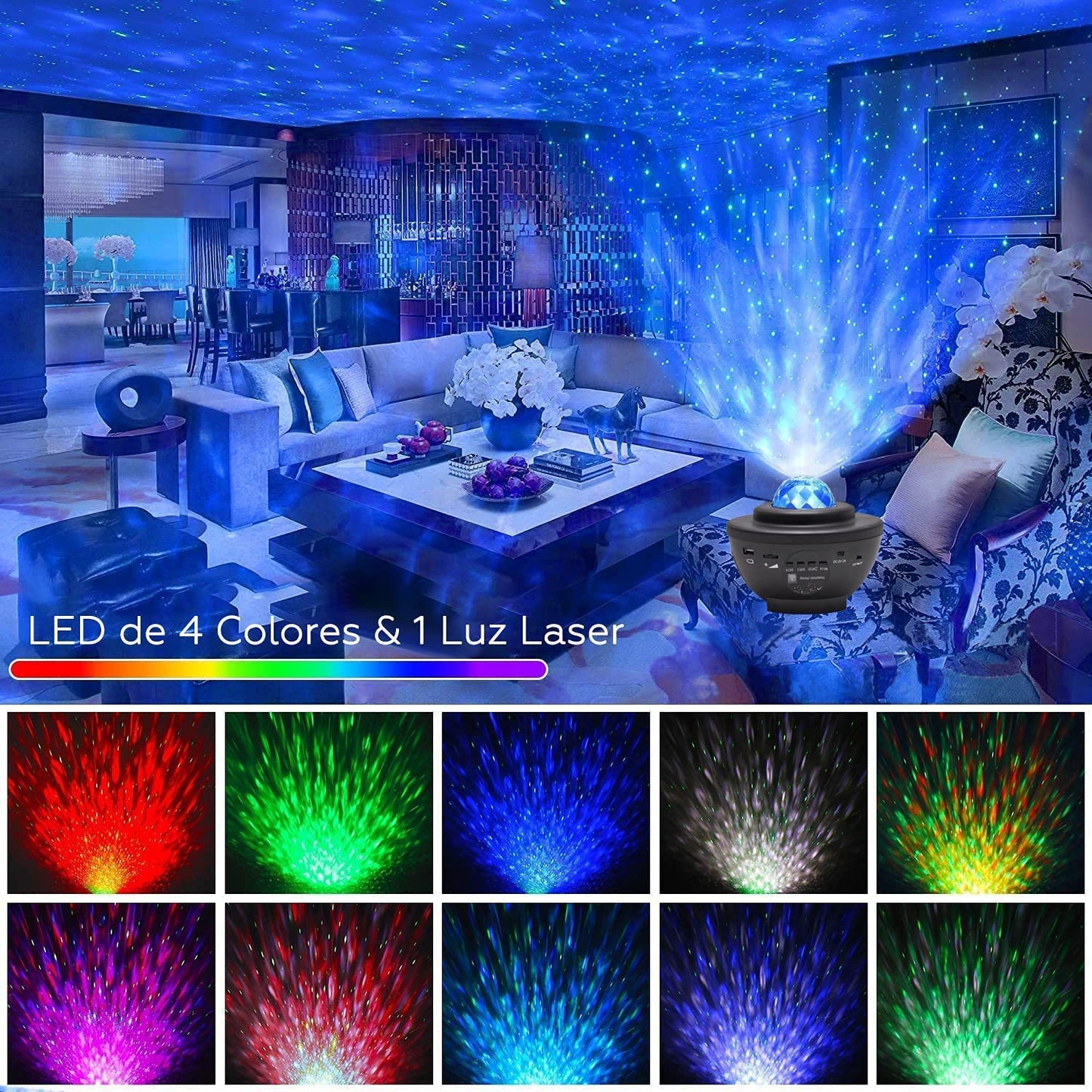 Proyector Lampara de Cielo Estrellado con Altavoz Bluetooth y Control Remoto para Dormitorio