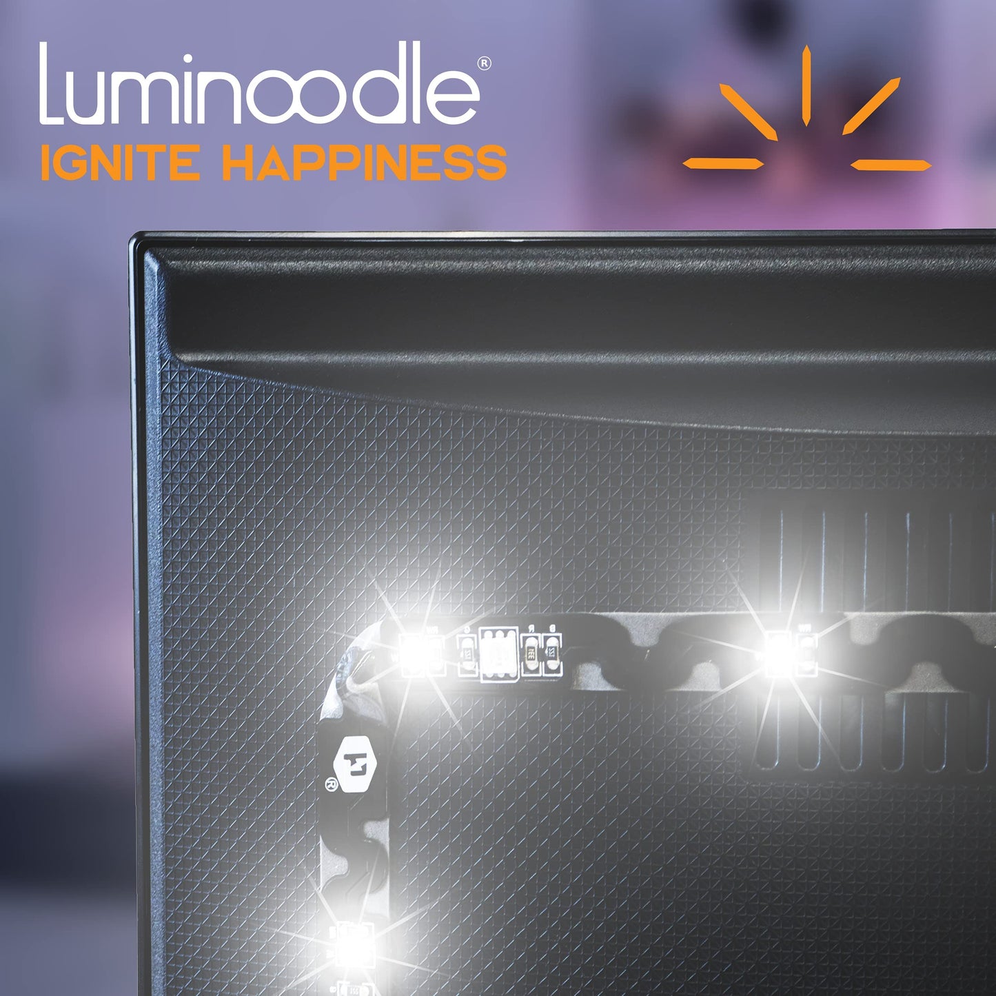 Luminoodle USB iluminación de polarización – Franja luminosa, luz ambiente para cine en casa, retroiluminación LED – 6500 K iluminación de acento para reducir la fatiga ocular, mejora contraste, Blanco, Medium (6.5 ft)
