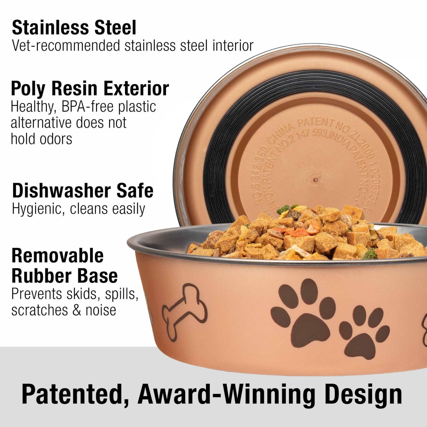 Loving Pets Bella Bowl - Plato para Mascotas, 3 Cuartos de galón en champán metálico
