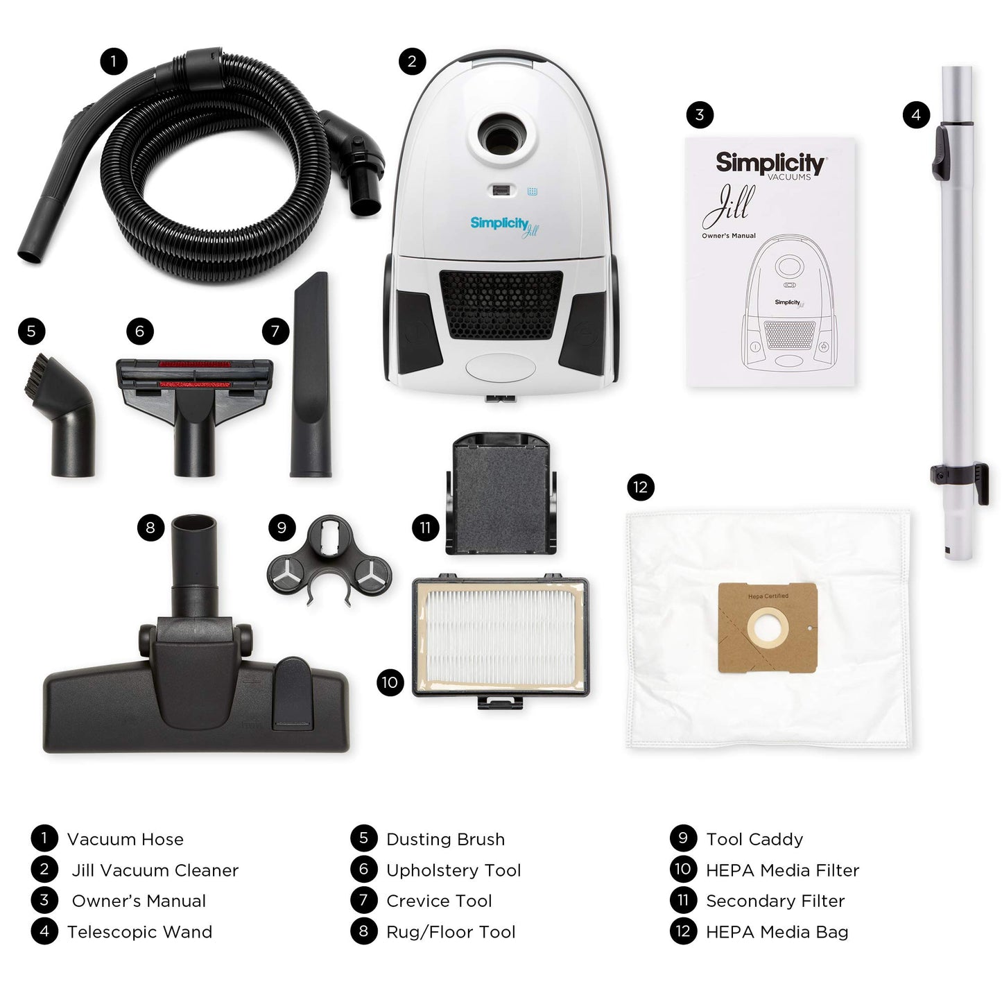 Aspiradora compacta Simplicity Jill para suelos de madera dura y alfombras, doble certificación de filtración hepa, en bolsa