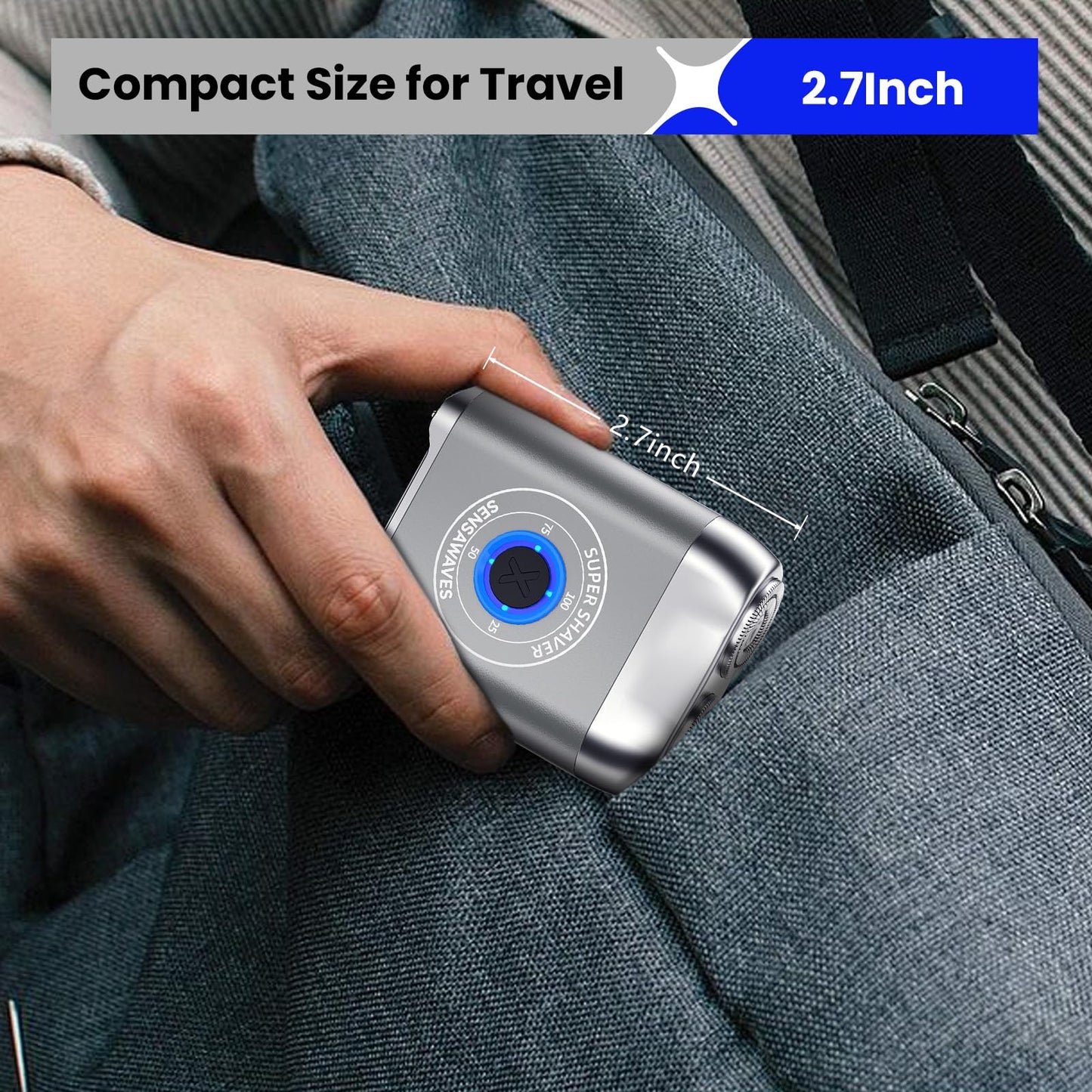 SensaWaves Mini afeitadora eléctrica, afeitadora portátil de aleación, afeitadora inalámbrica, recargable USB-C para hombres, afeitado en seco, IPX7 impermeable, cabezal desmontable, fácil limpieza